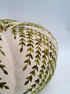 Large Handcrafted Embroidered Pumpkin with Green Leaf Pattern