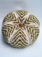 Large Handcrafted Embroidered Pumpkin with Green Leaf Pattern