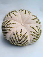 Large Handcrafted Embroidered Pumpkin with Green Leaf Pattern