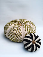 Large Handcrafted Embroidered Pumpkin with Green Leaf Pattern