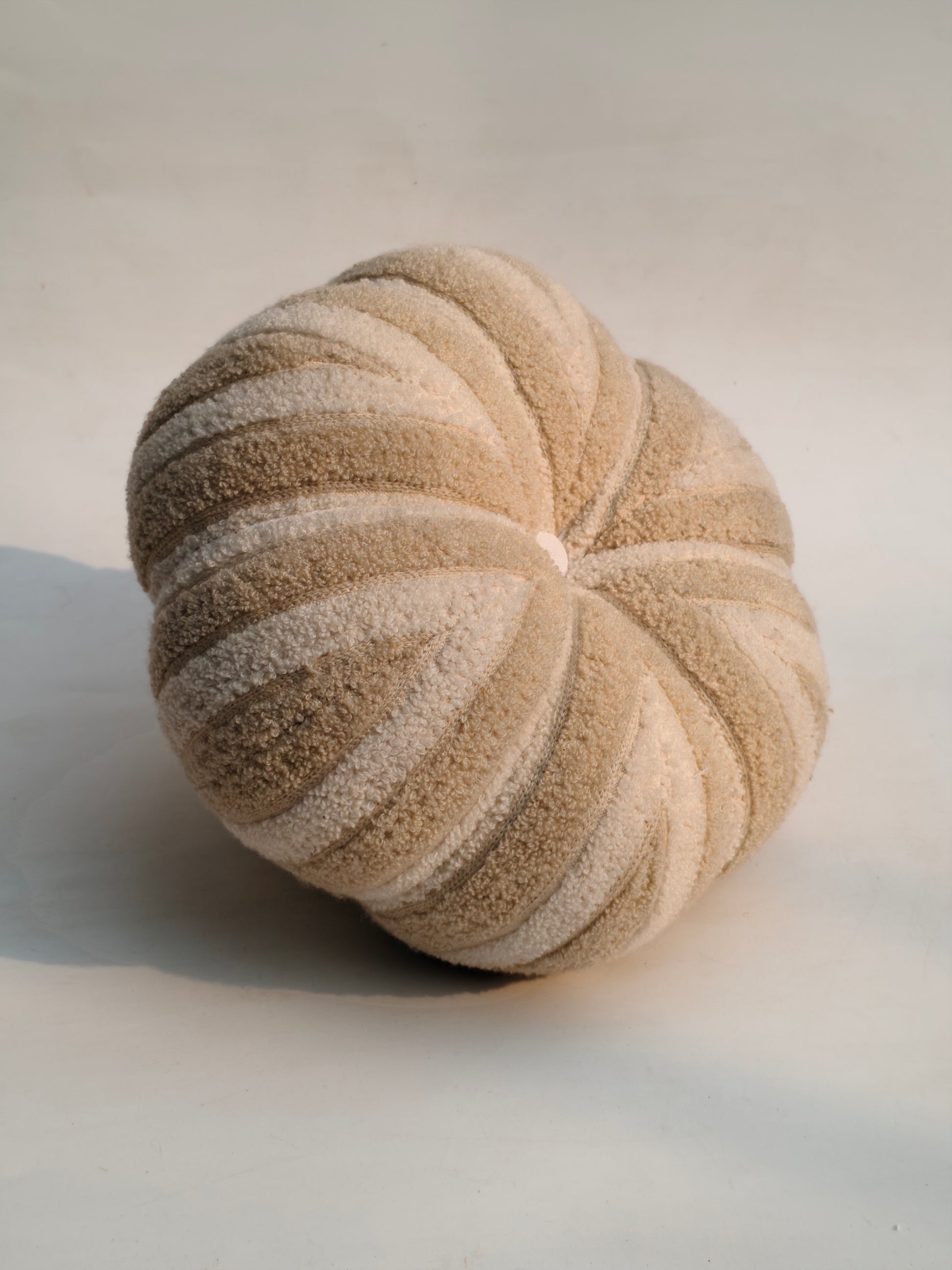 Plush Textured Fabric Pumpkin with Golden Stem – Cozy Neutral Home Décor