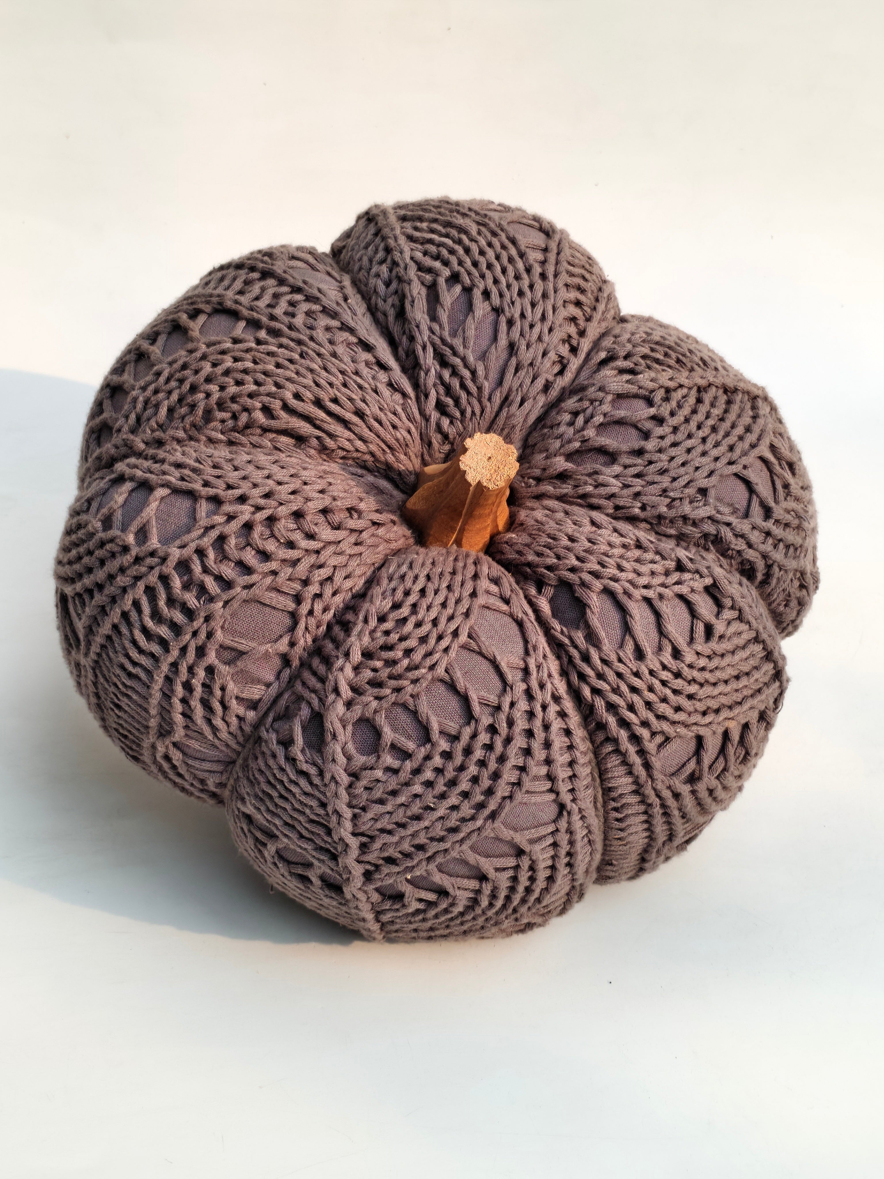 Knitted Fabric Pumpkin Décor – Taupe