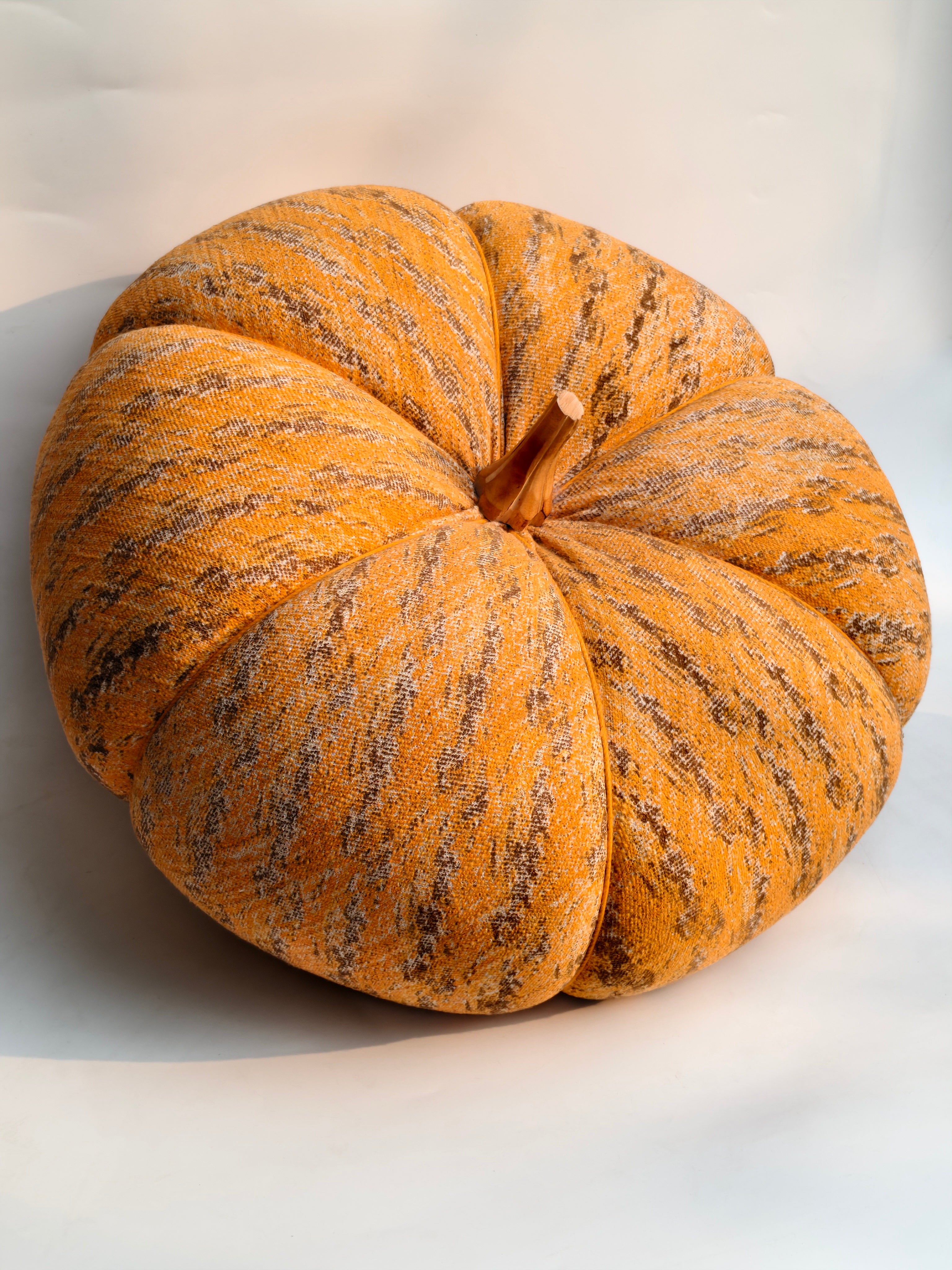 Extra-Large Handcrafted Pumpkin, Orange & Brown Speckled Fabric with Wooden Stem