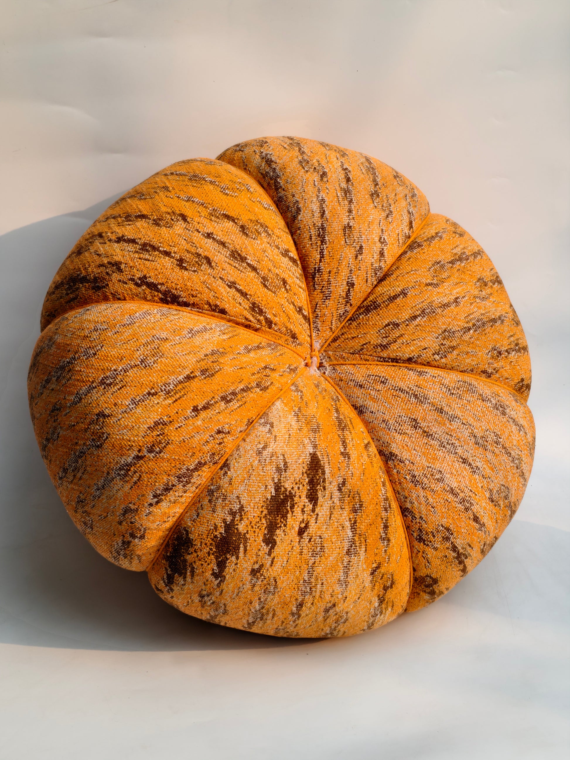 Extra-Large Handcrafted Pumpkin, Orange & Brown Speckled Fabric with Wooden Stem