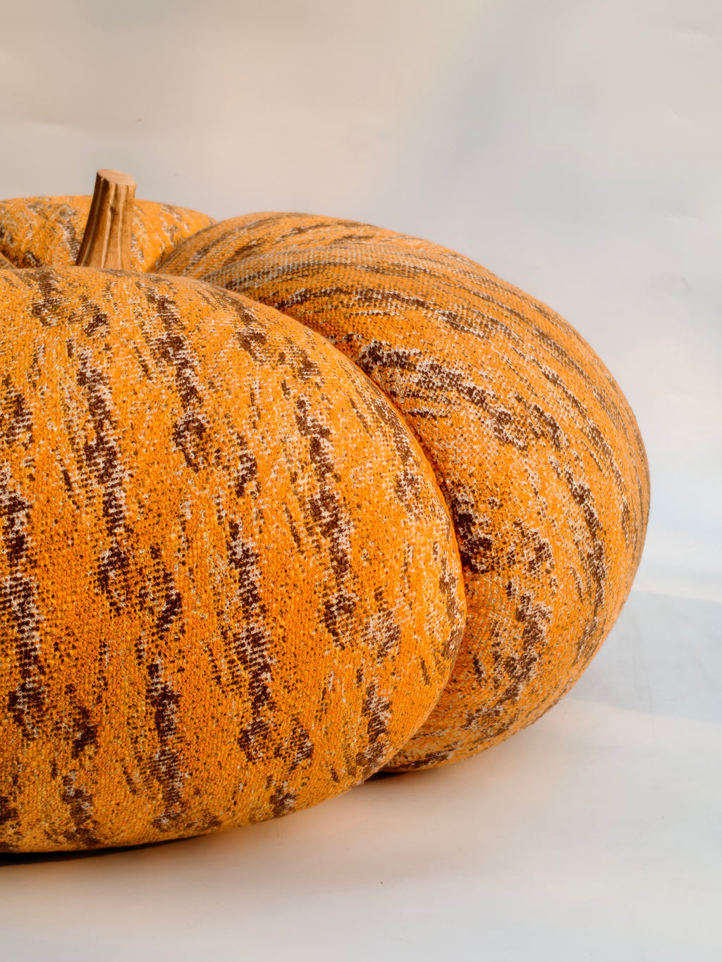 Extra-Large Handcrafted Pumpkin, Orange & Brown Speckled Fabric with Wooden Stem