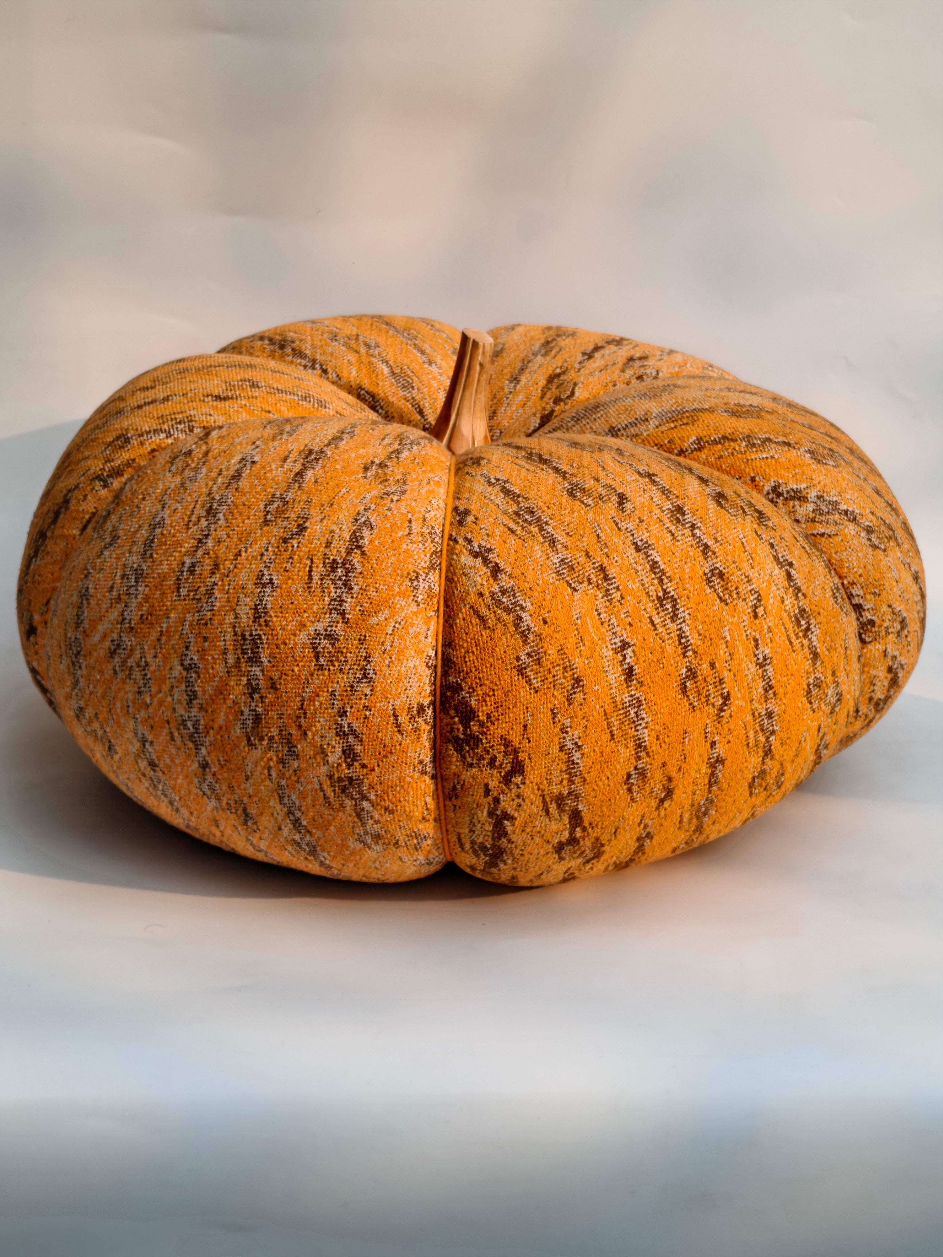 Extra-Large Handcrafted Pumpkin, Orange & Brown Speckled Fabric with Wooden Stem