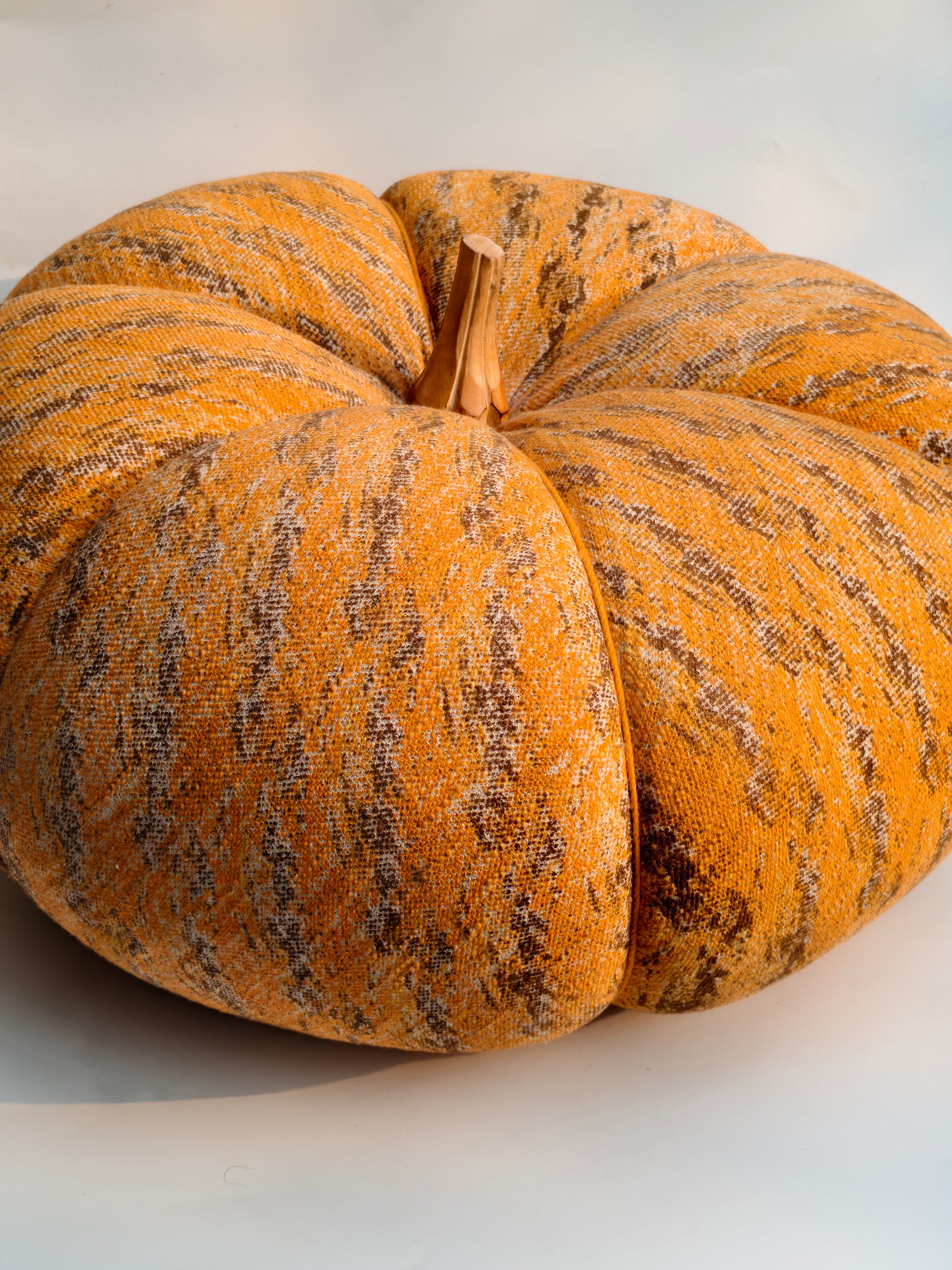 Extra-Large Handcrafted Pumpkin, Orange & Brown Speckled Fabric with Wooden Stem