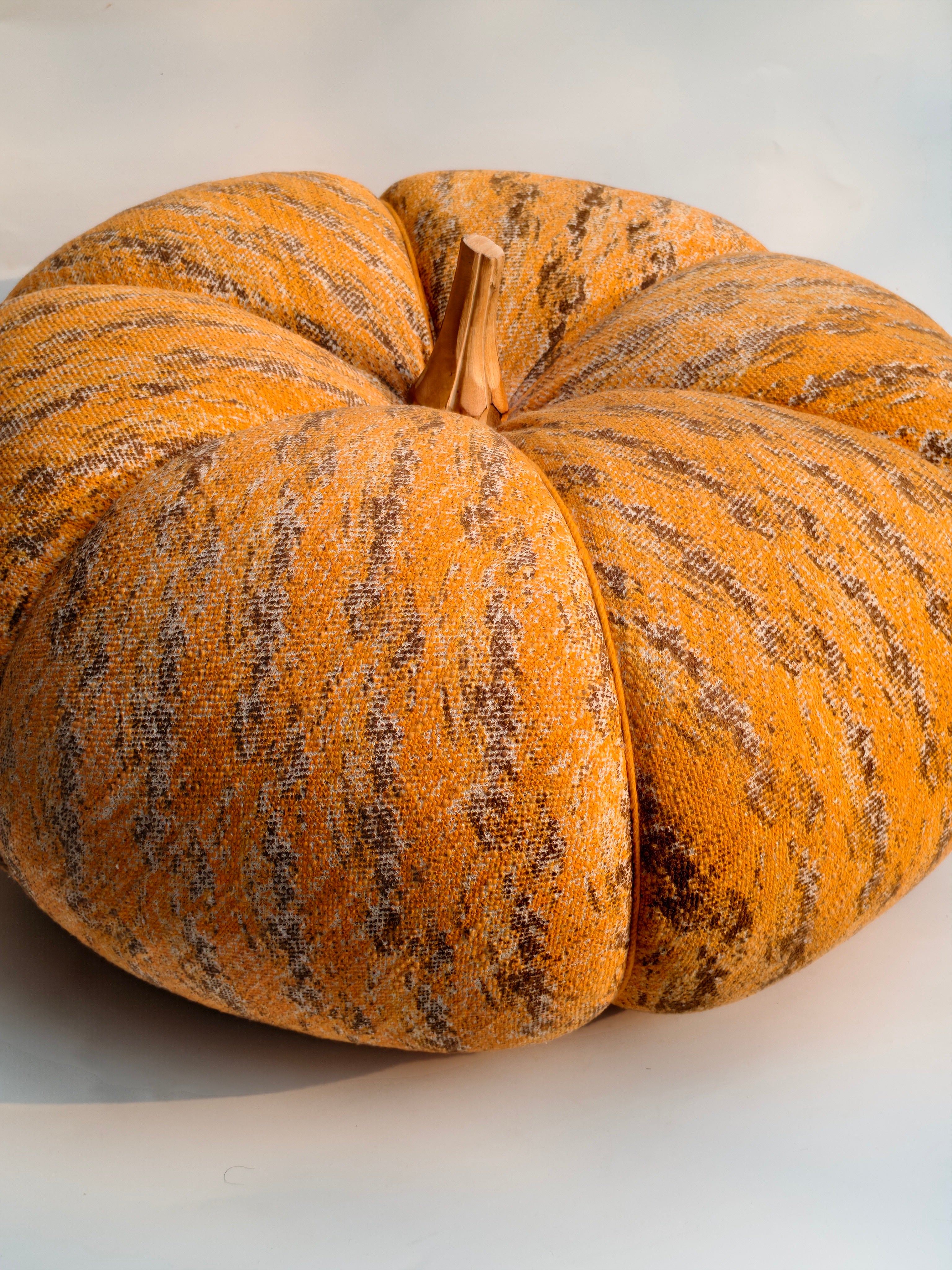 Extra-Large Speckled Fabric Pumpkin with Wooden Stem