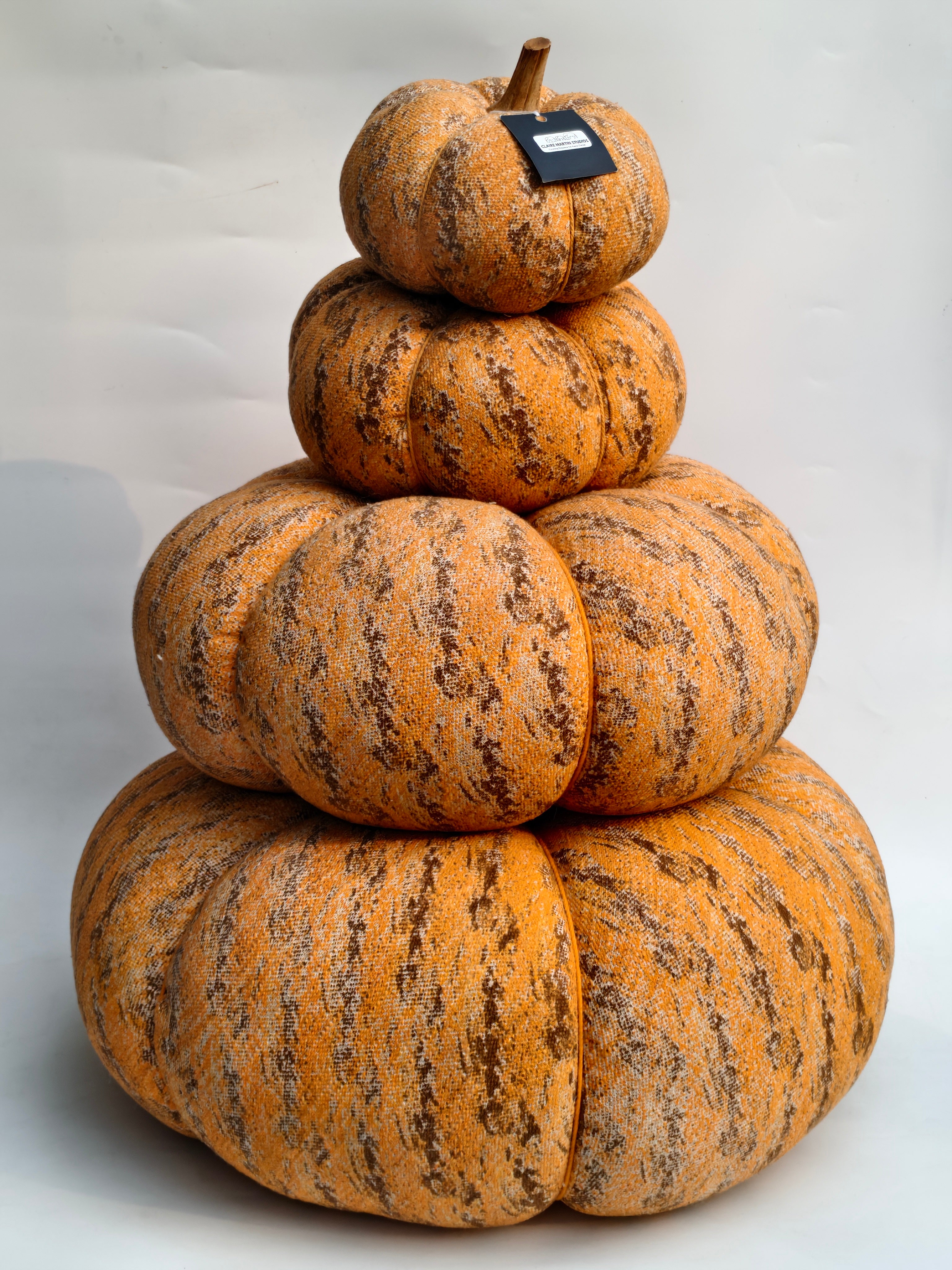 Extra-Large Handcrafted Pumpkin, Orange & Brown Speckled Fabric with Wooden Stem