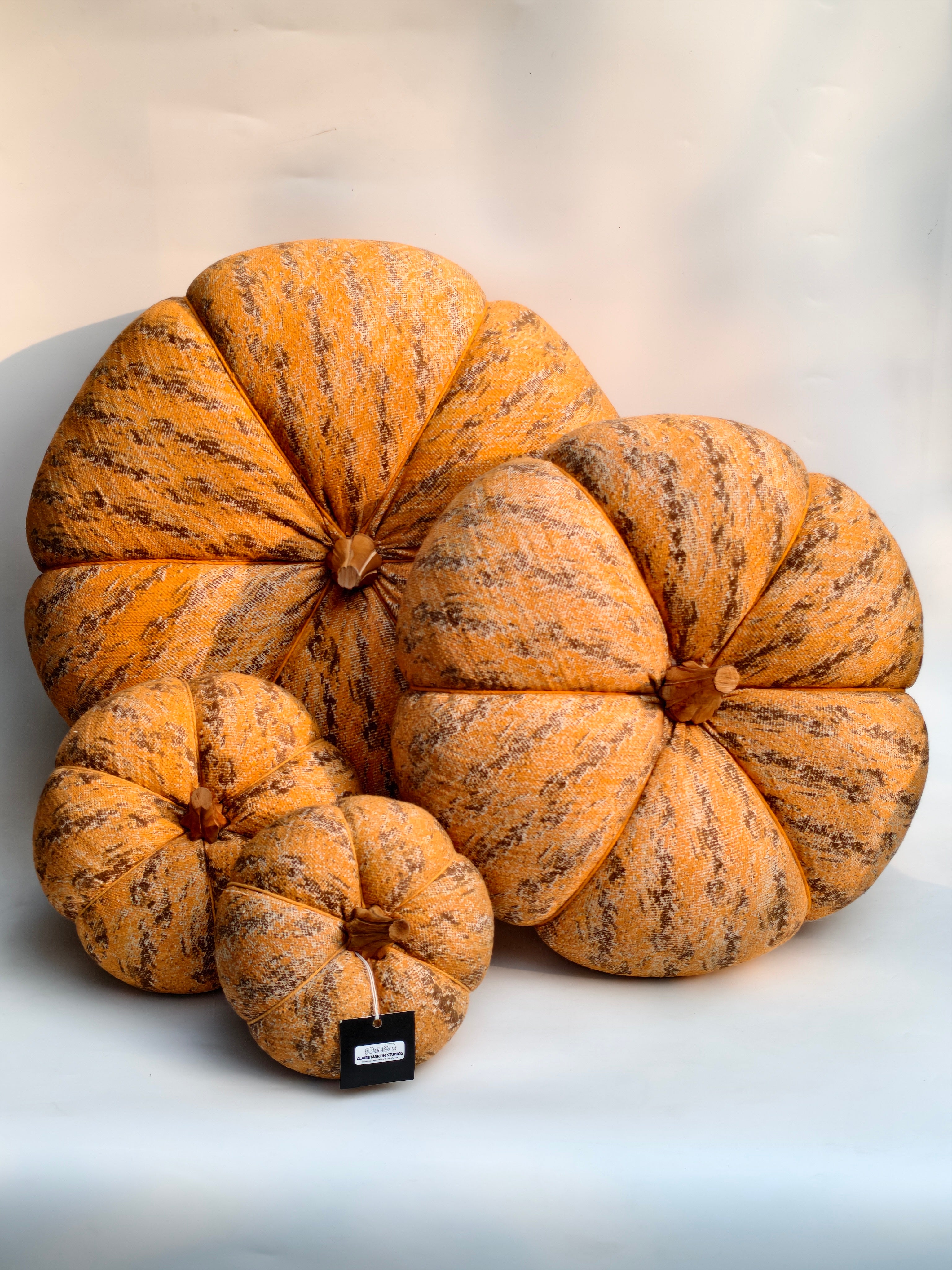 Extra-Large Handcrafted Pumpkin, Orange & Brown Speckled Fabric with Wooden Stem