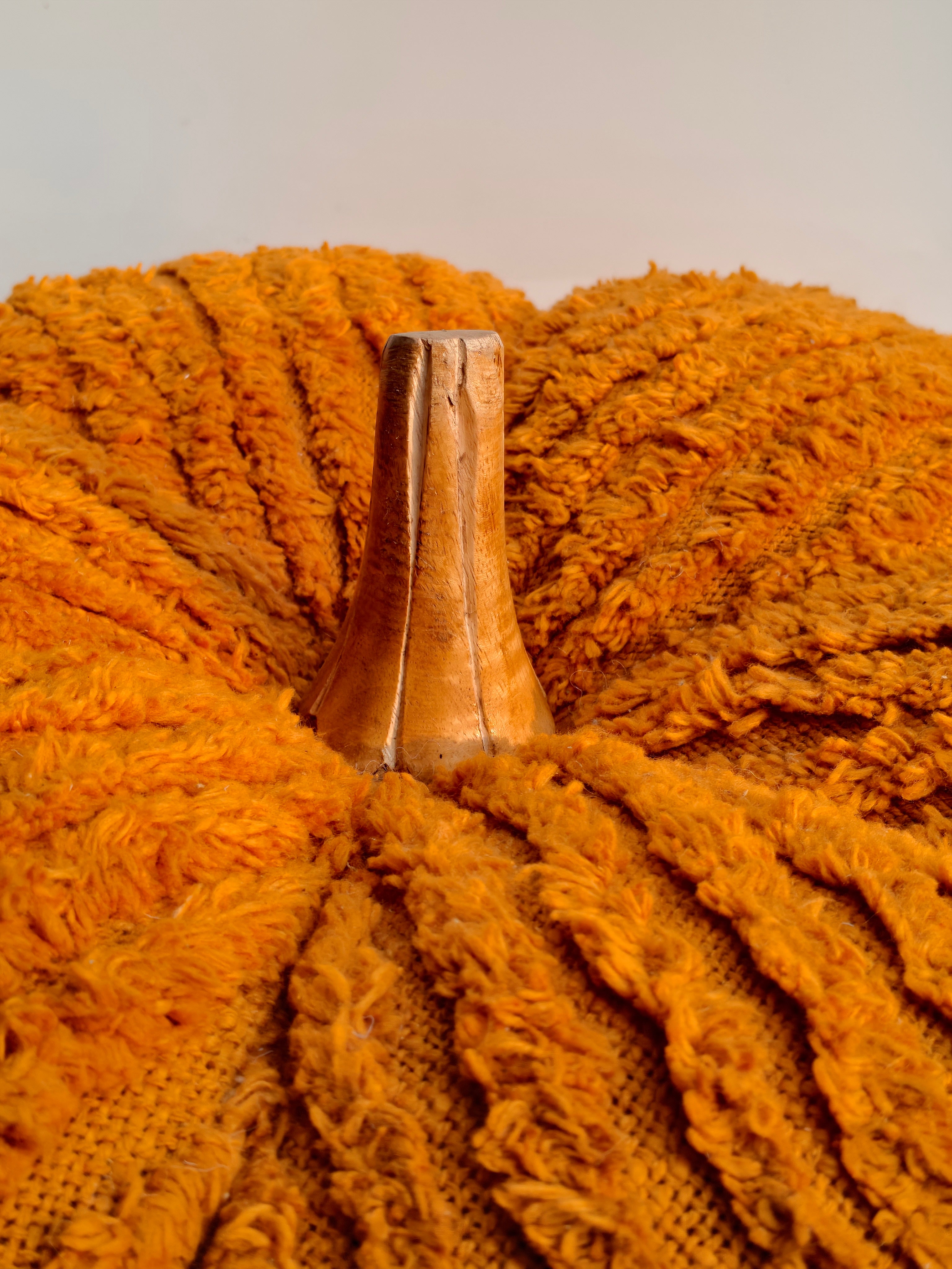 Extra Large Handcrafted Plush Pumpkin, Vibrant Orange Textured Fabric with Wooden Stem
