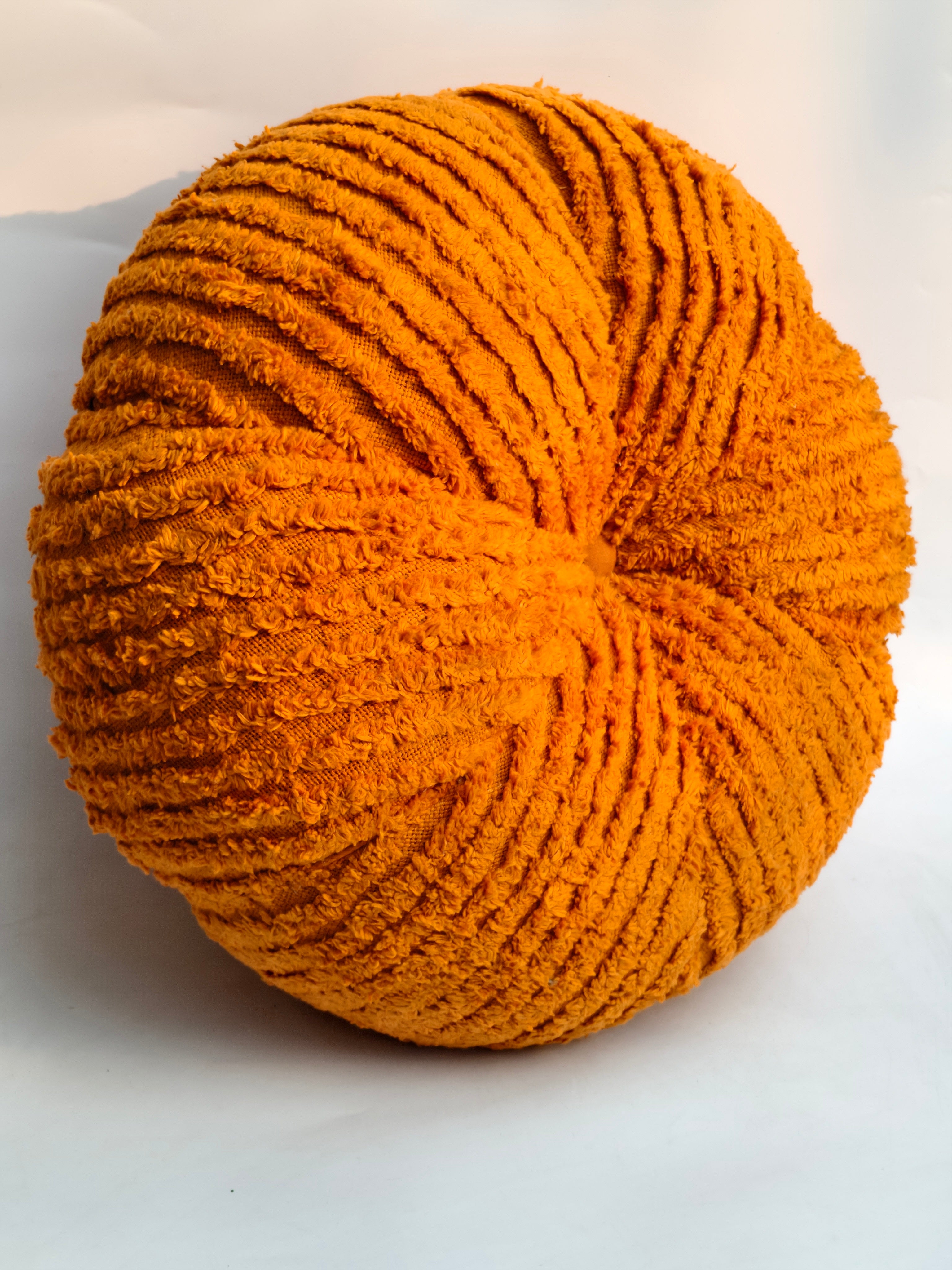 Extra Large Handcrafted Plush Pumpkin, Vibrant Orange Textured Fabric with Wooden Stem