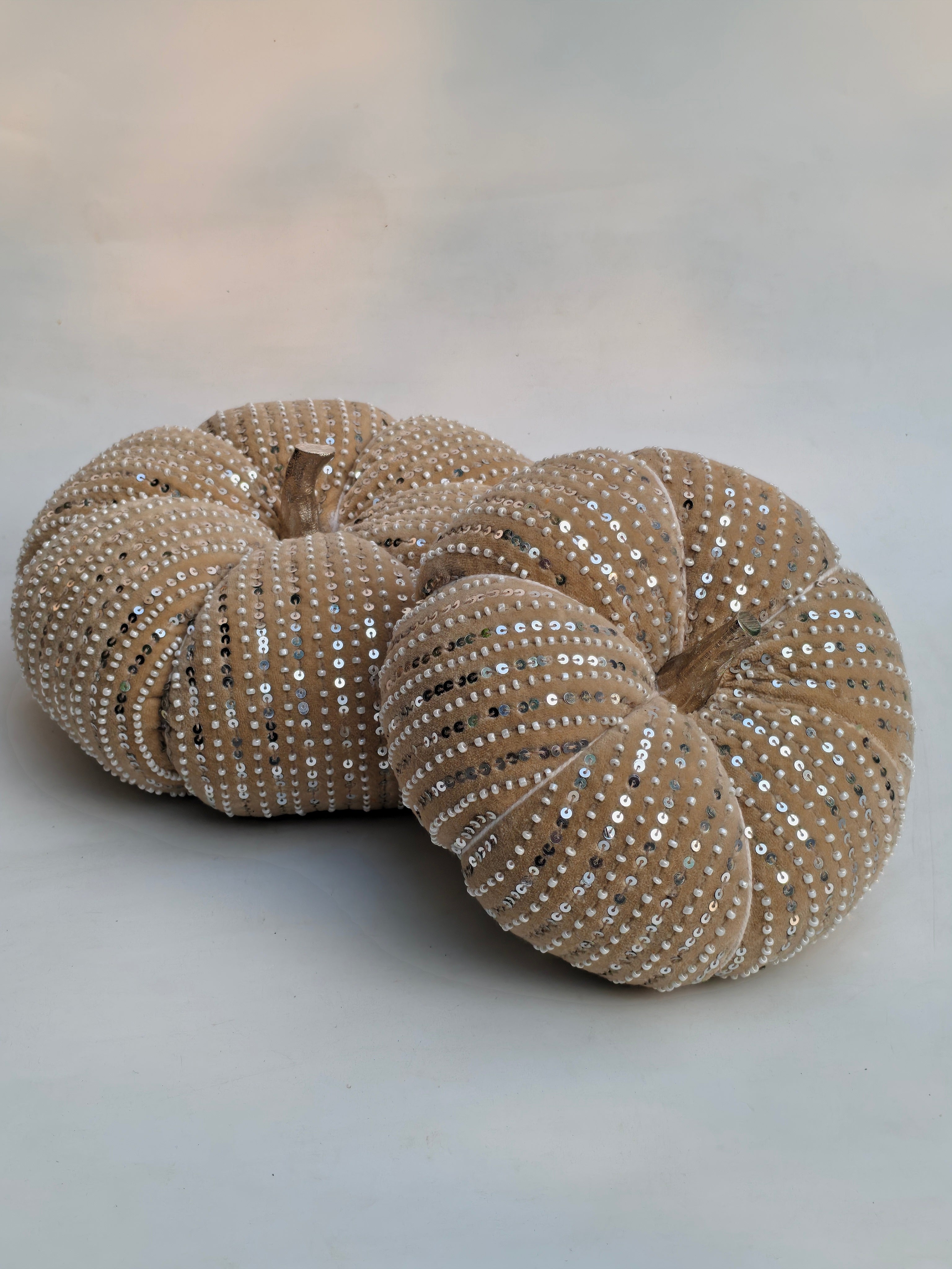 Elegant Handcrafted Velvet Pumpkin with Champagne Sequin Accents