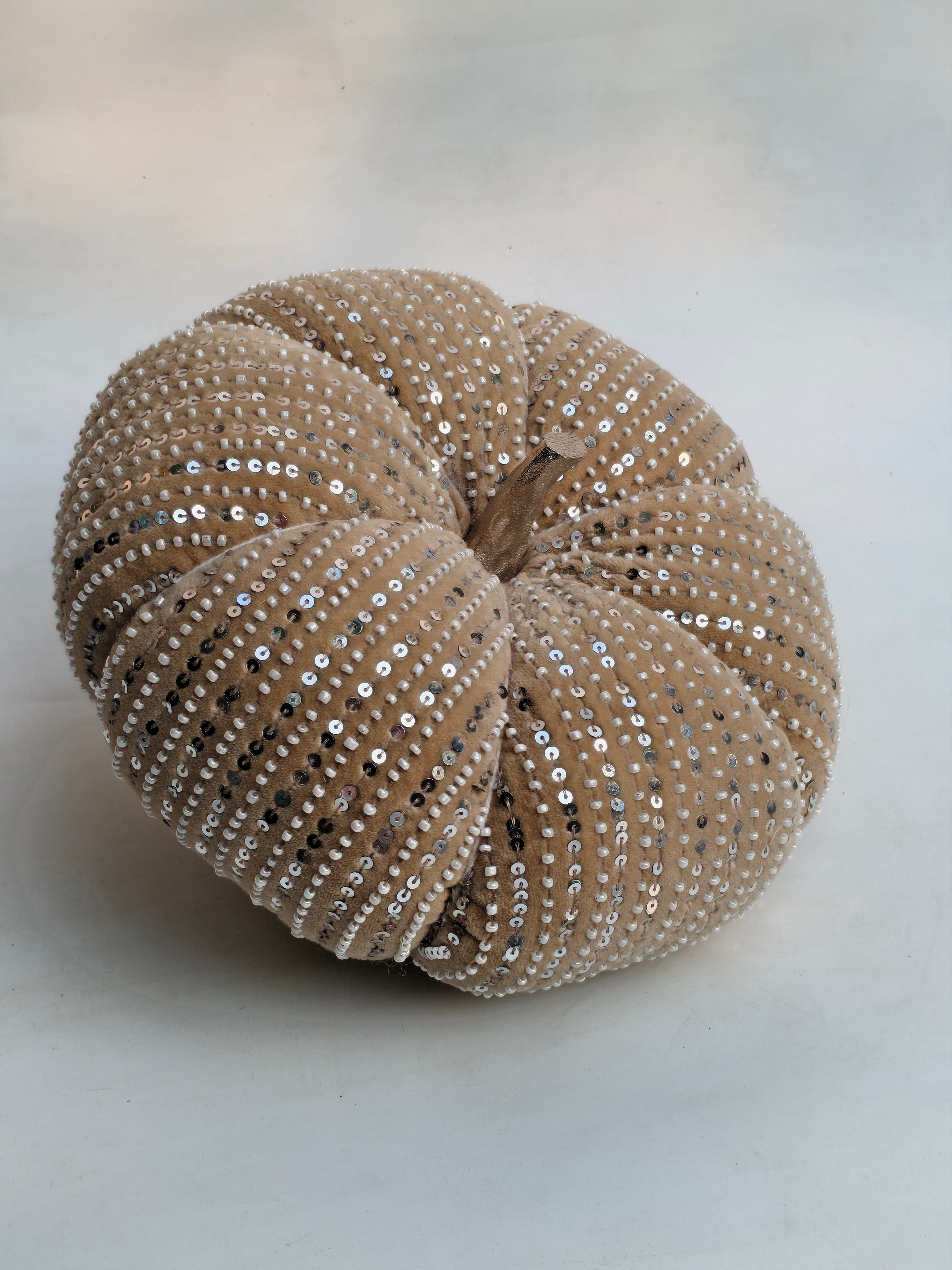 Elegant Handcrafted Velvet Pumpkin with Champagne Sequin Accents