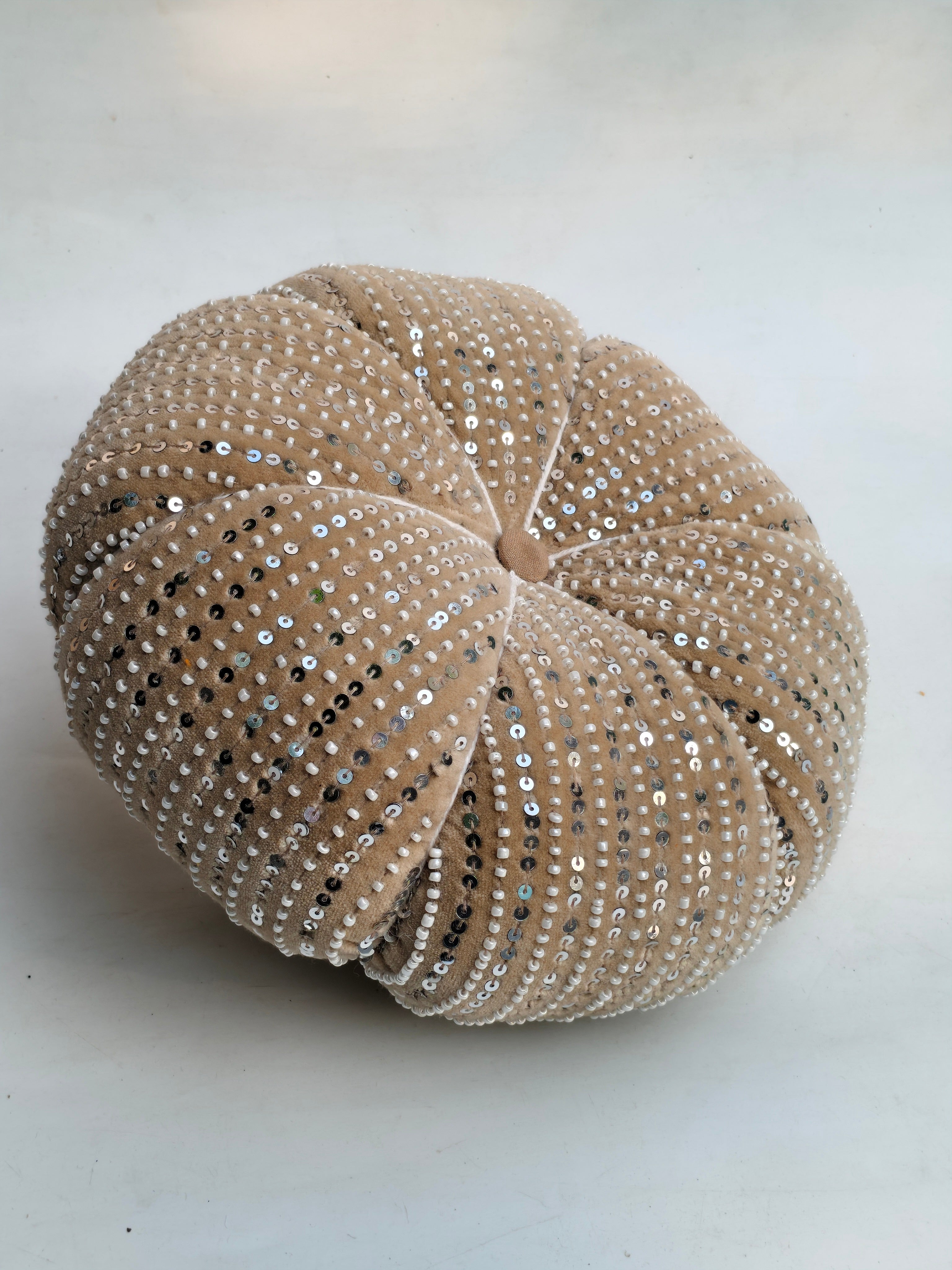 Elegant Handcrafted Velvet Pumpkin with Champagne Sequin Accents