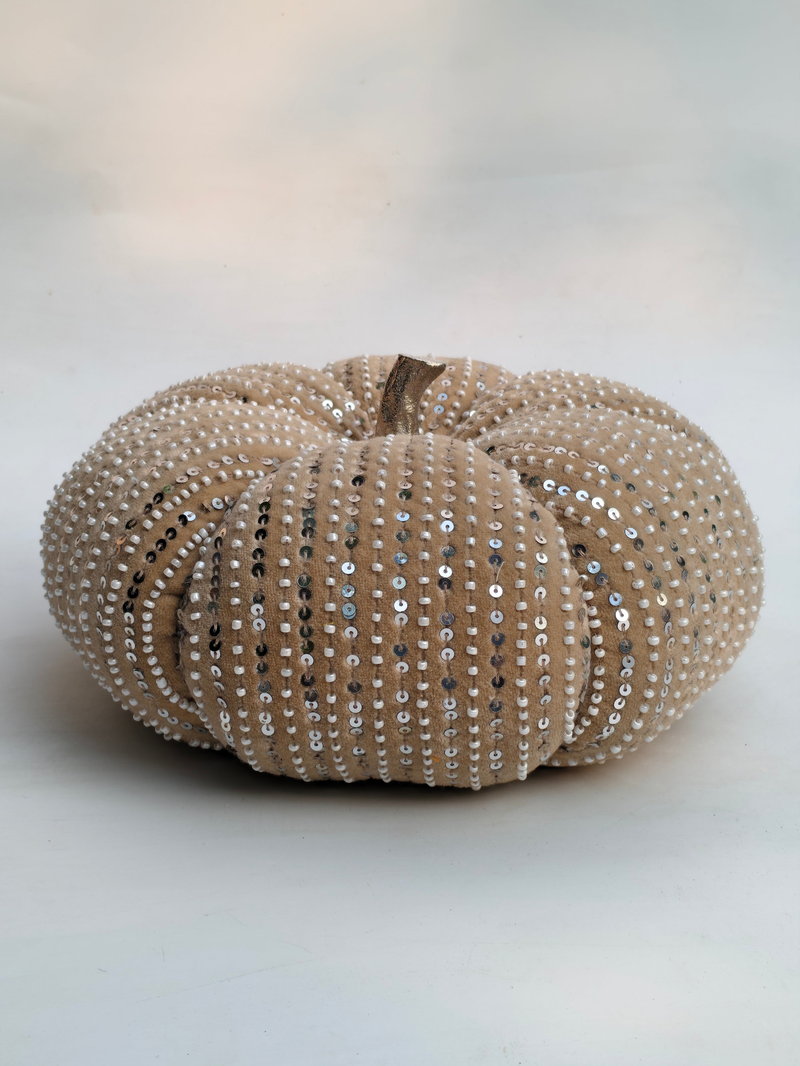 Elegant Handcrafted Velvet Pumpkin with Champagne Sequin Accents
