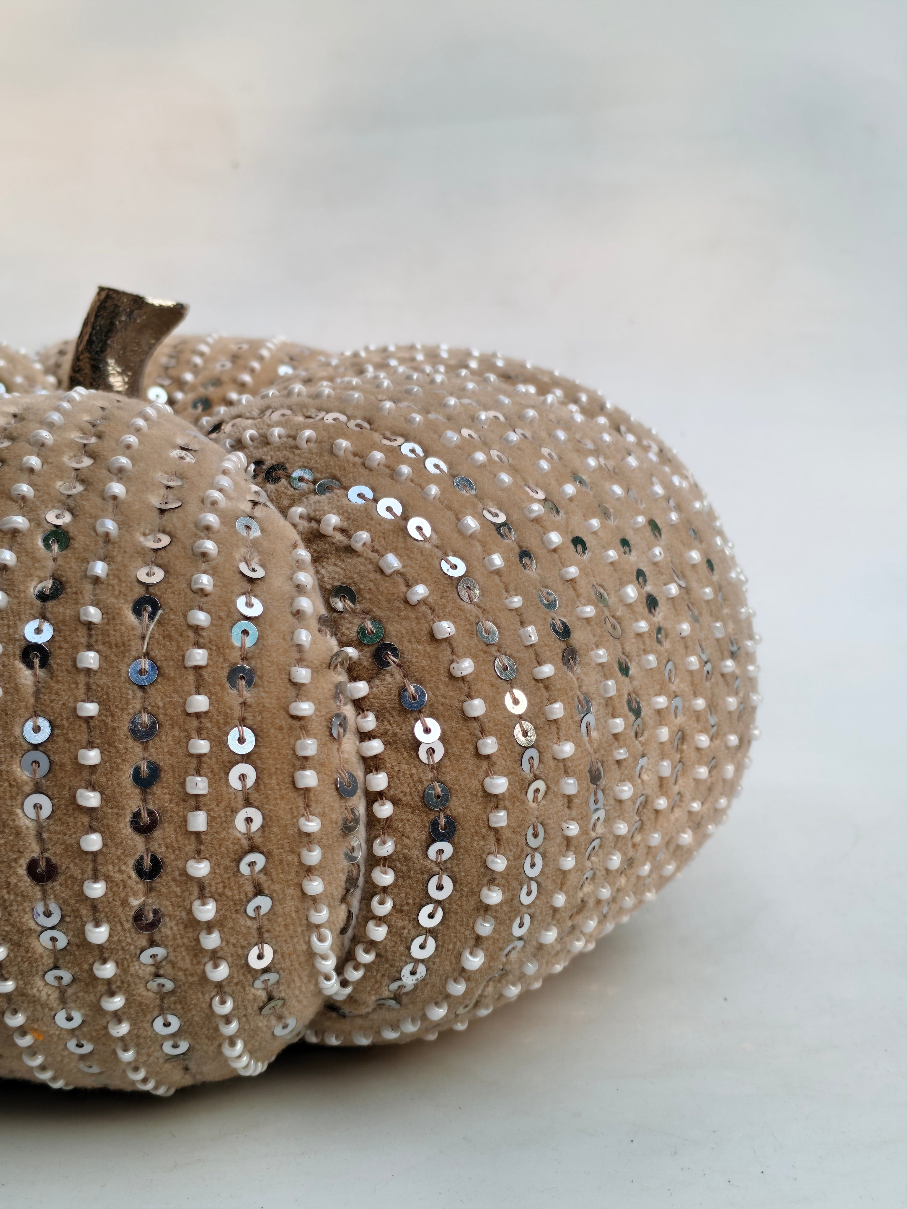 Elegant Handcrafted Velvet Pumpkin with Champagne Sequin Accents