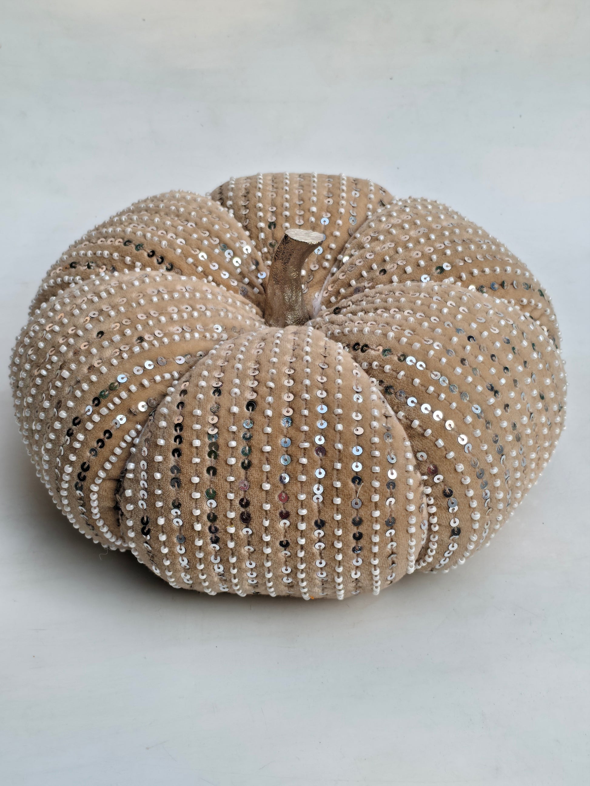 Elegant Handcrafted Velvet Pumpkin with Champagne Sequin Accents