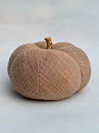 Handcrafted Linen-Look Fabric Pumpkin with Gold Stem