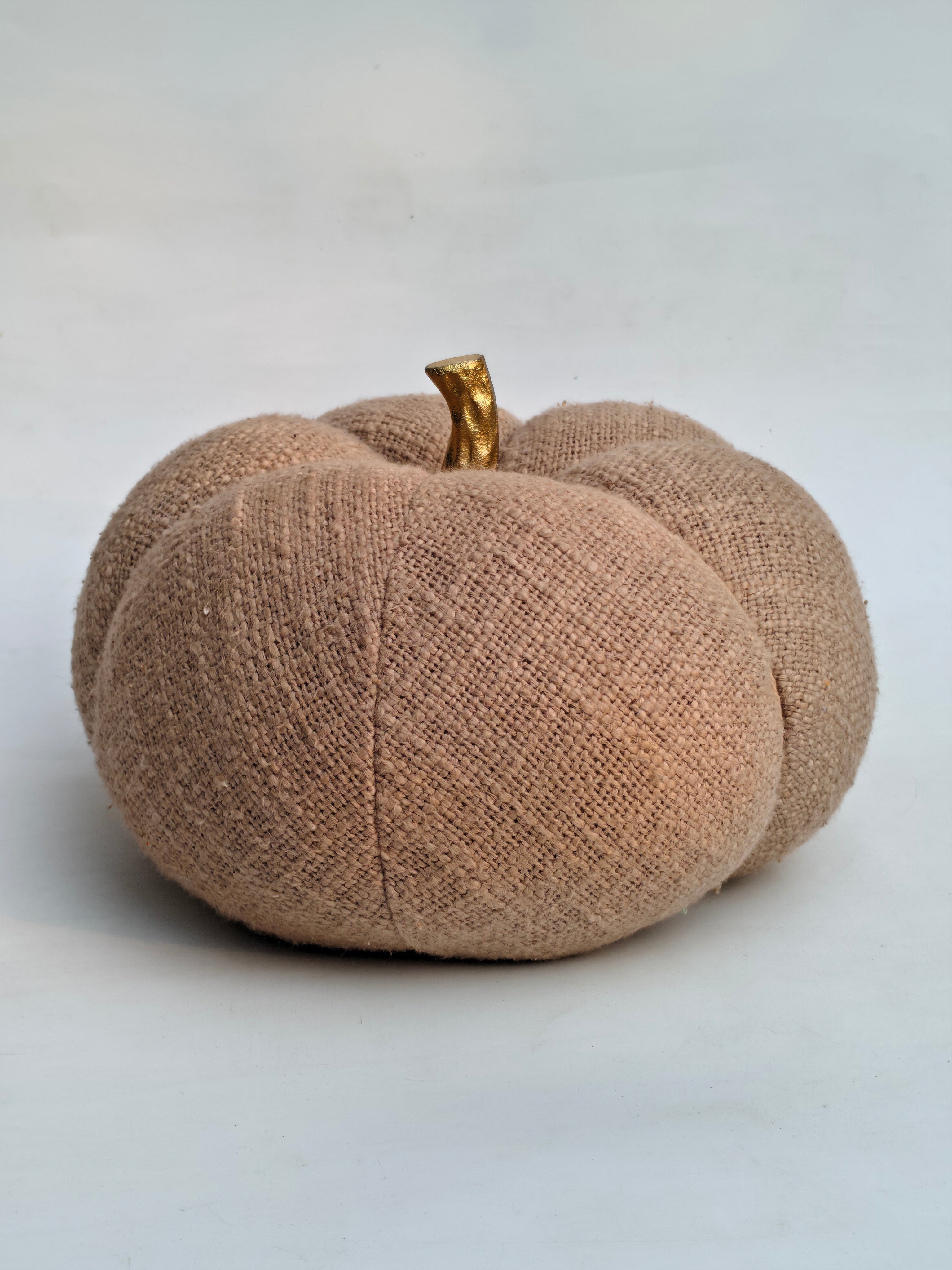 Handcrafted Linen-Look Fabric Pumpkin with Gold Stem