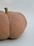 Handcrafted Linen-Look Fabric Pumpkin with Gold Stem