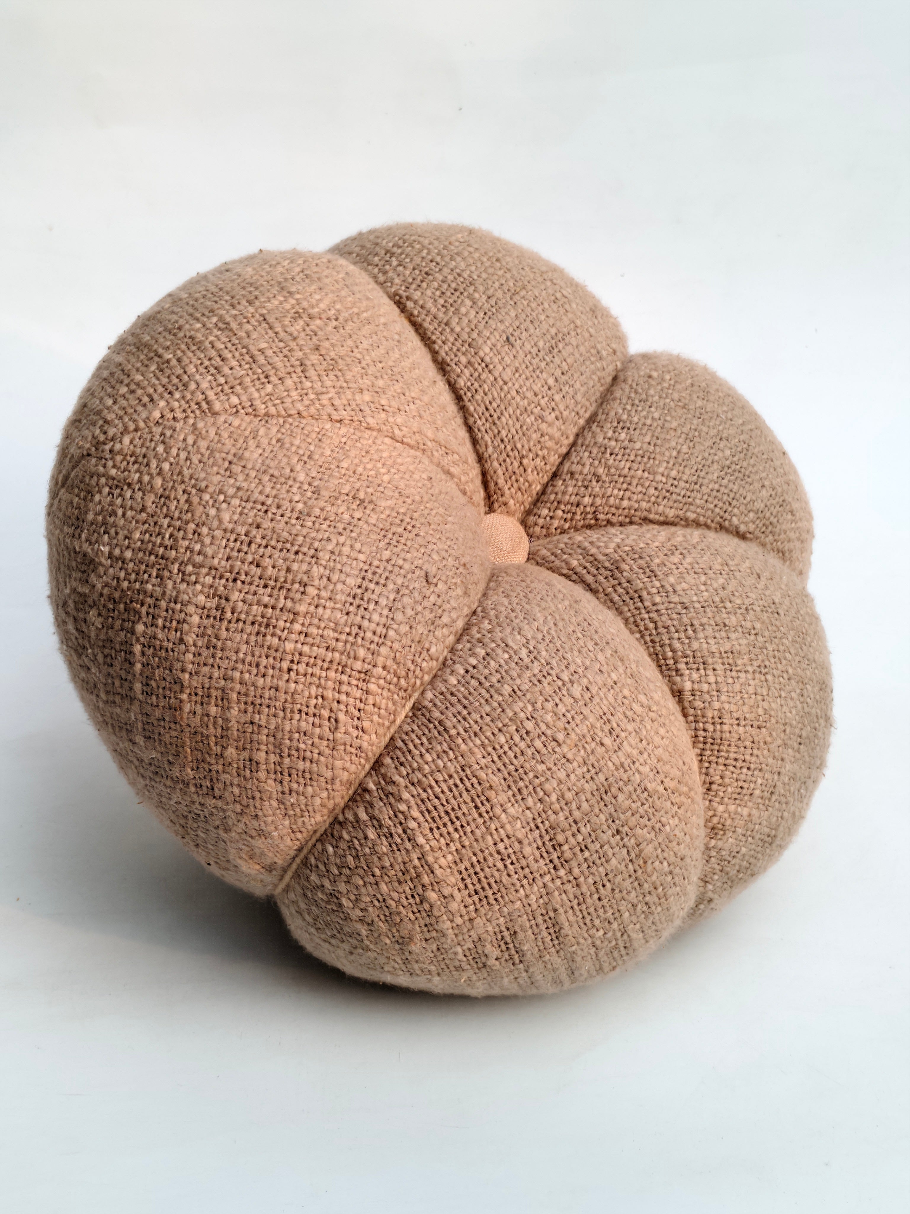 Handcrafted Linen-Look Fabric Pumpkin with Gold Stem