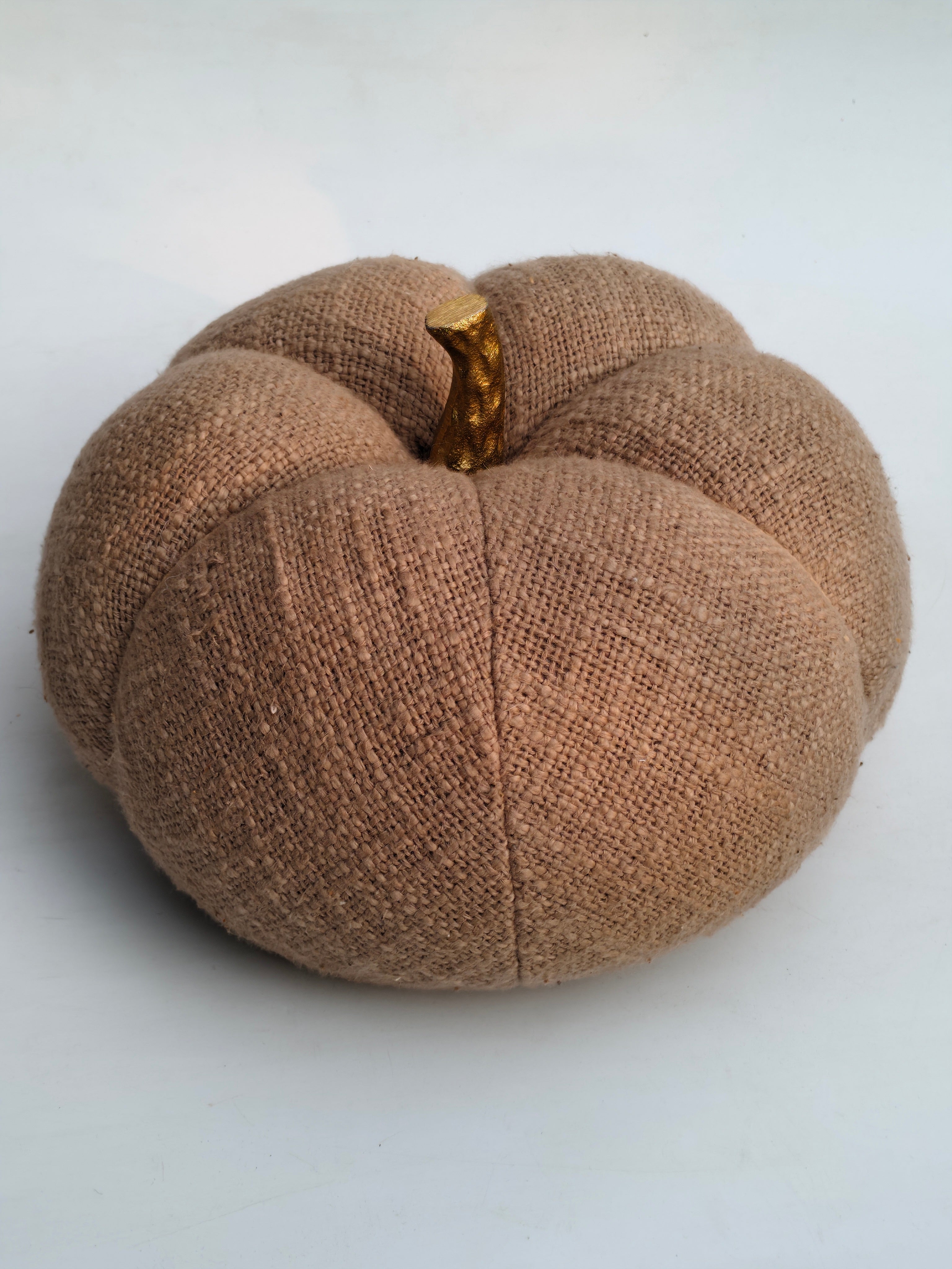 Handcrafted Linen-Look Fabric Pumpkin with Gold Stem