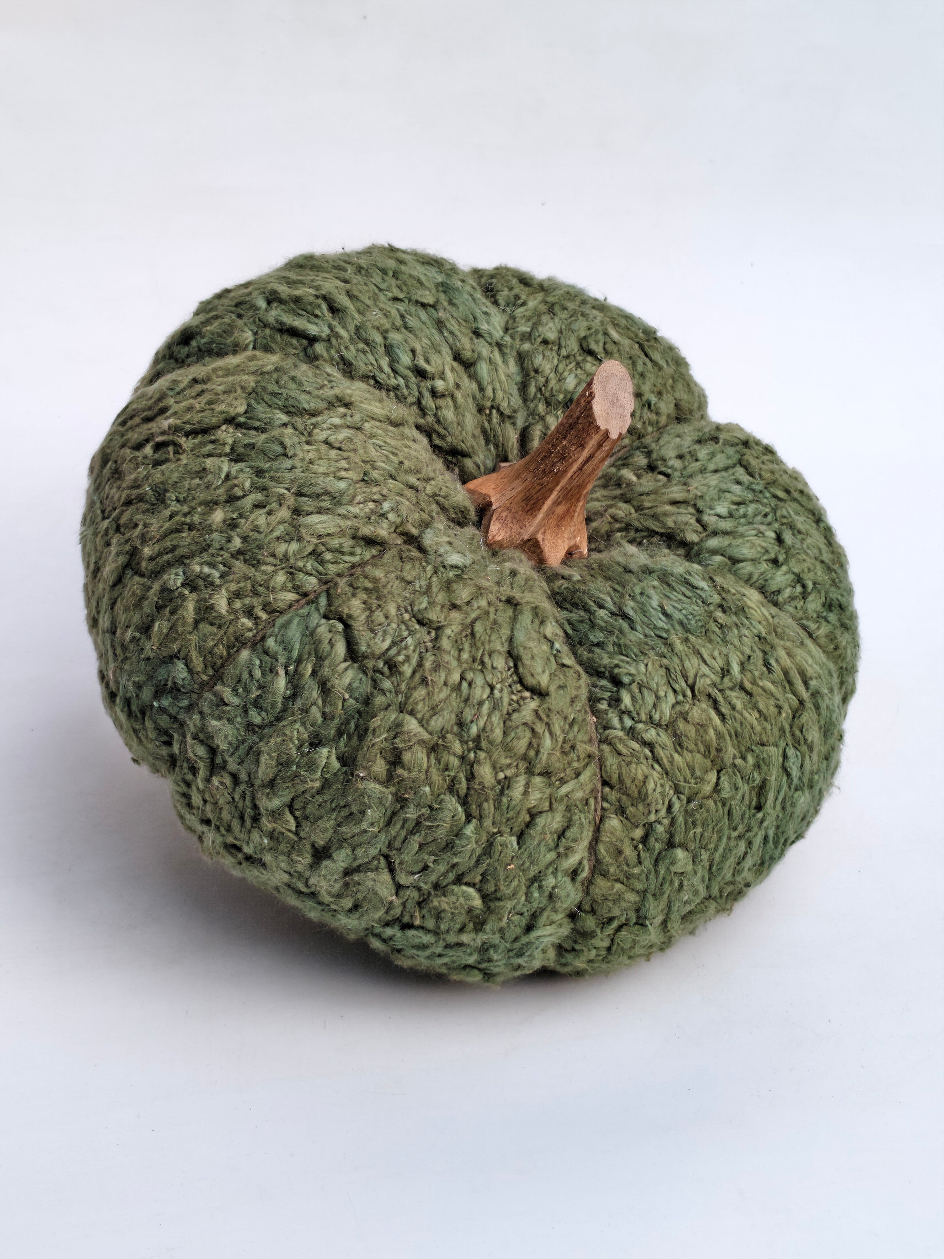 Handmade Green Textured Pumpkin with Wooden Stem