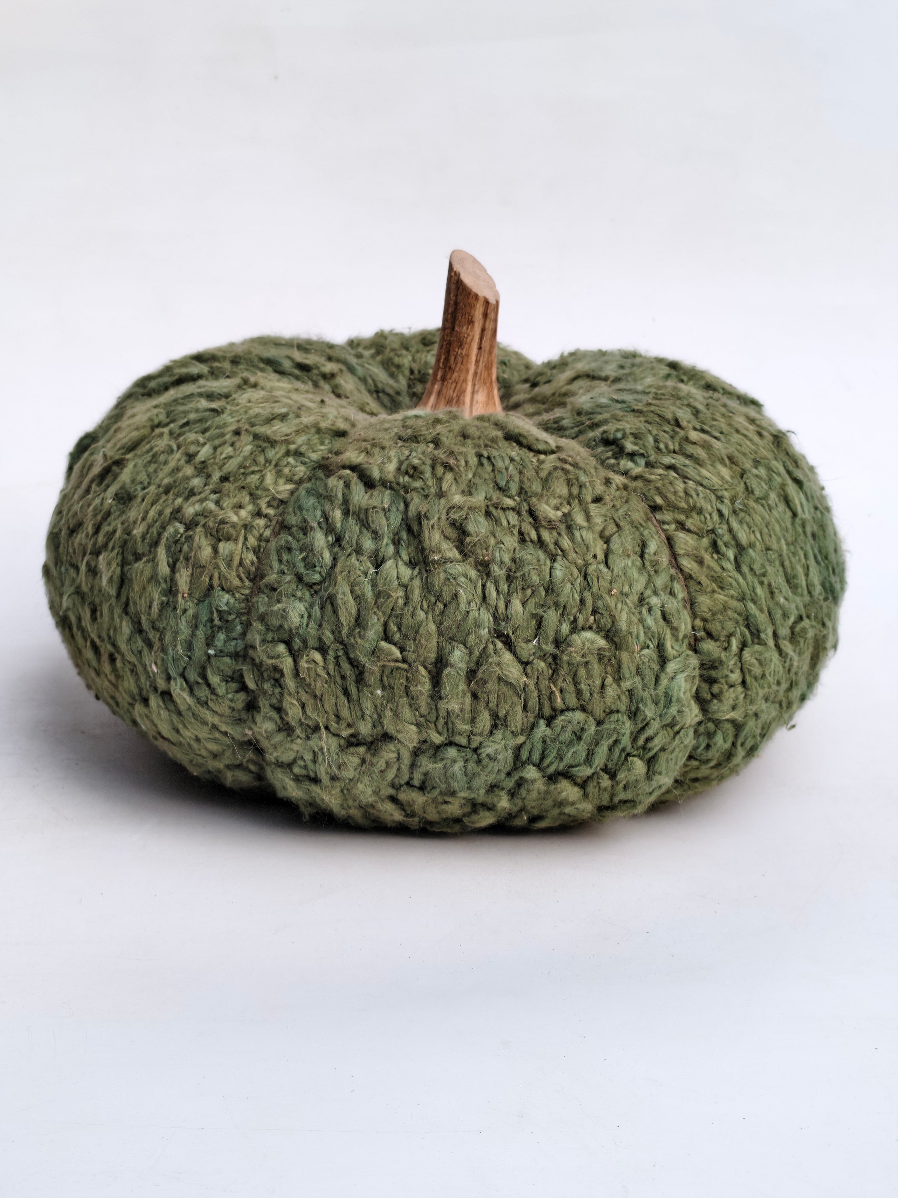 Handmade Green Textured Pumpkin with Wooden Stem