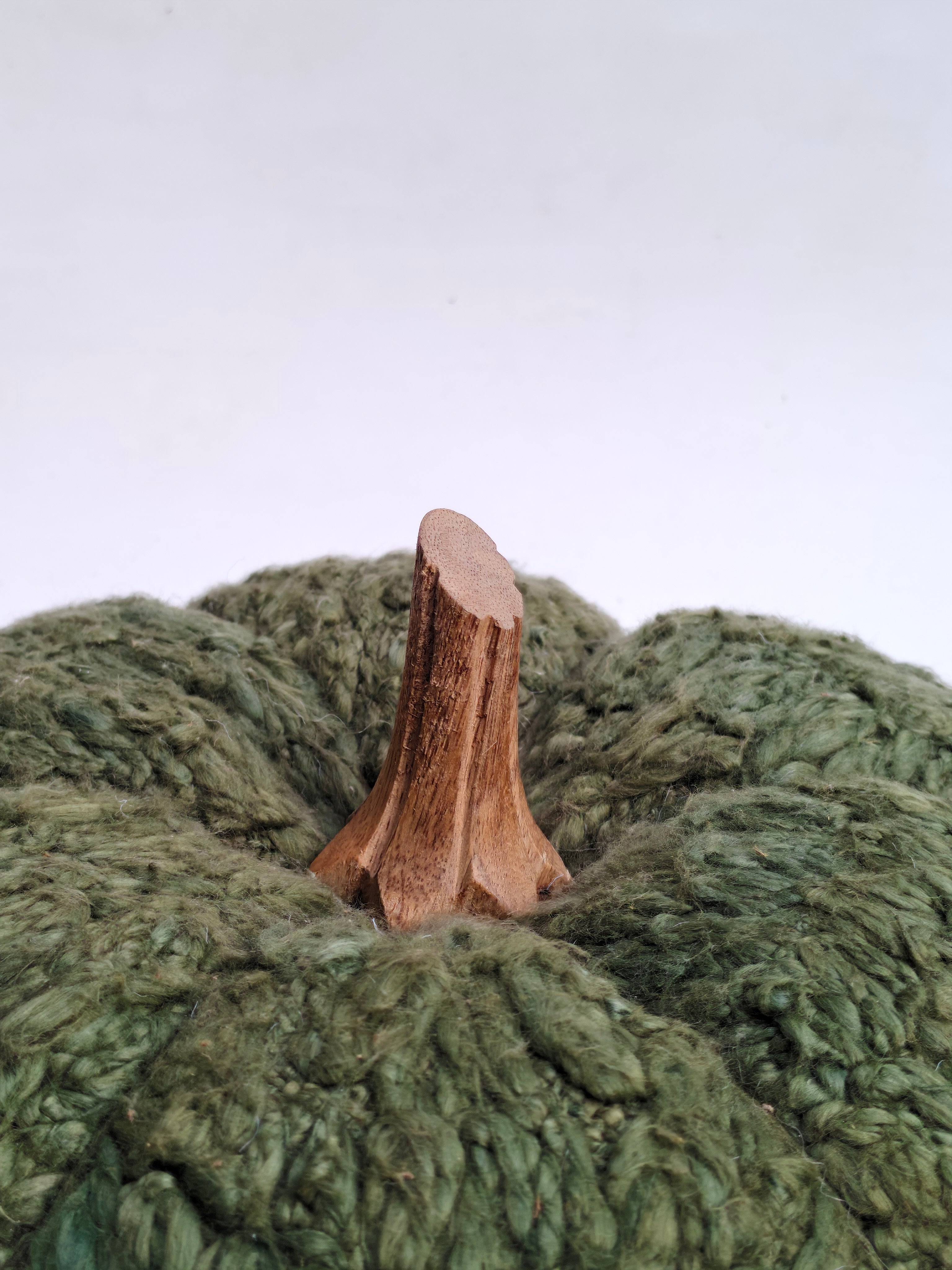 Handmade Green Textured Pumpkin with Wooden Stem