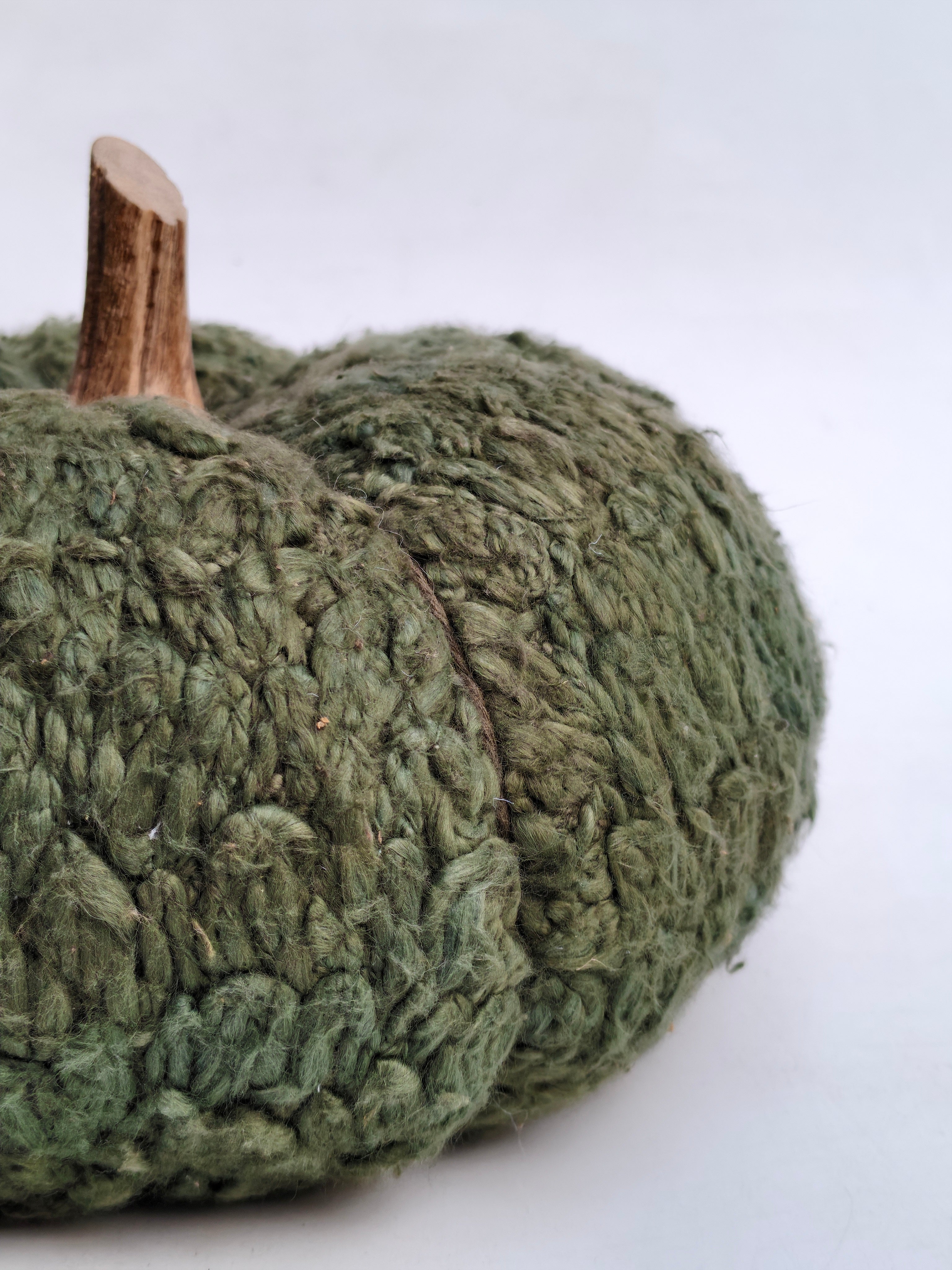 Handmade Green Textured Pumpkin with Wooden Stem
