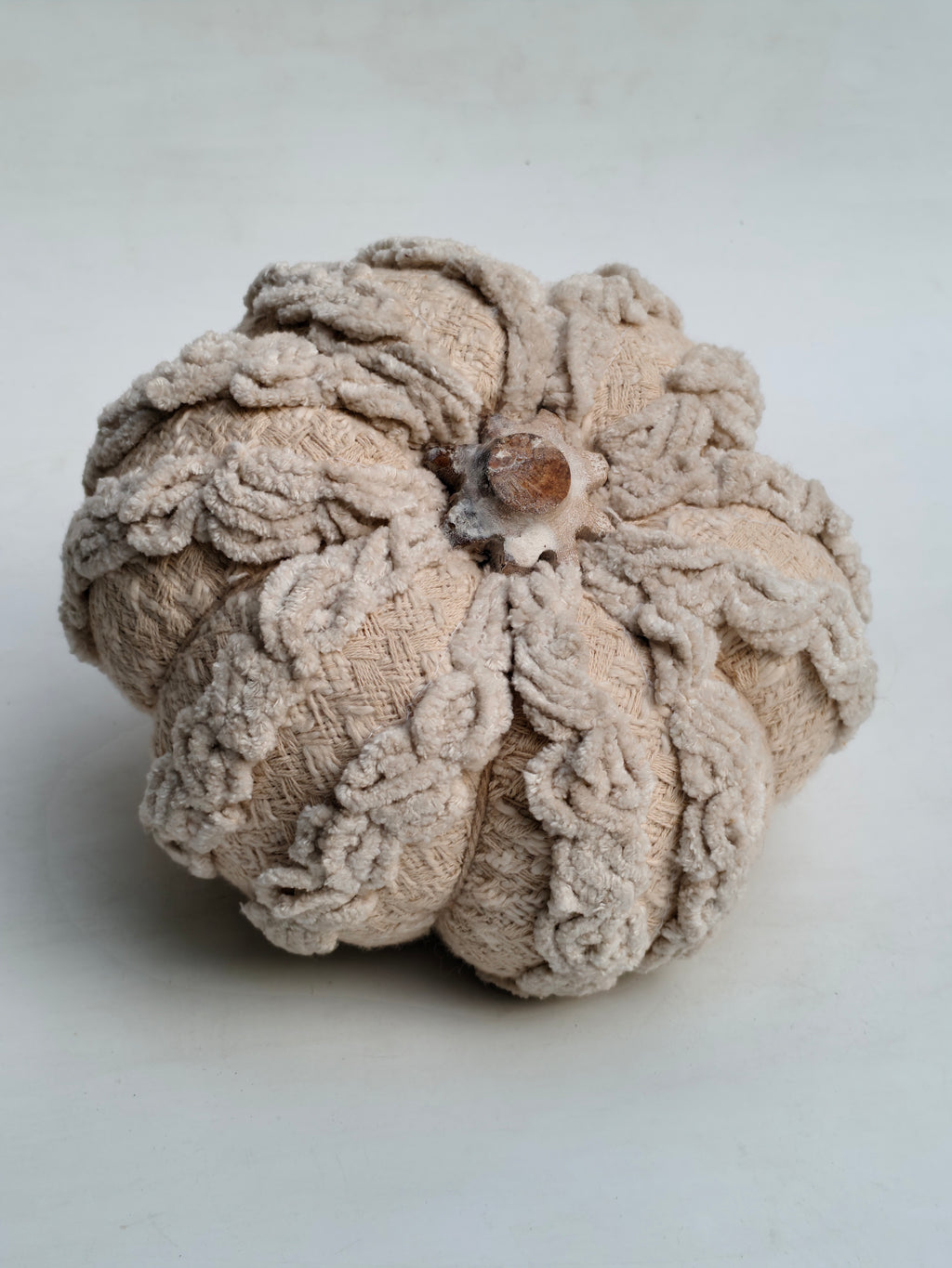 Handcrafted Tufted Chenille Pumpkin with Natural Stem