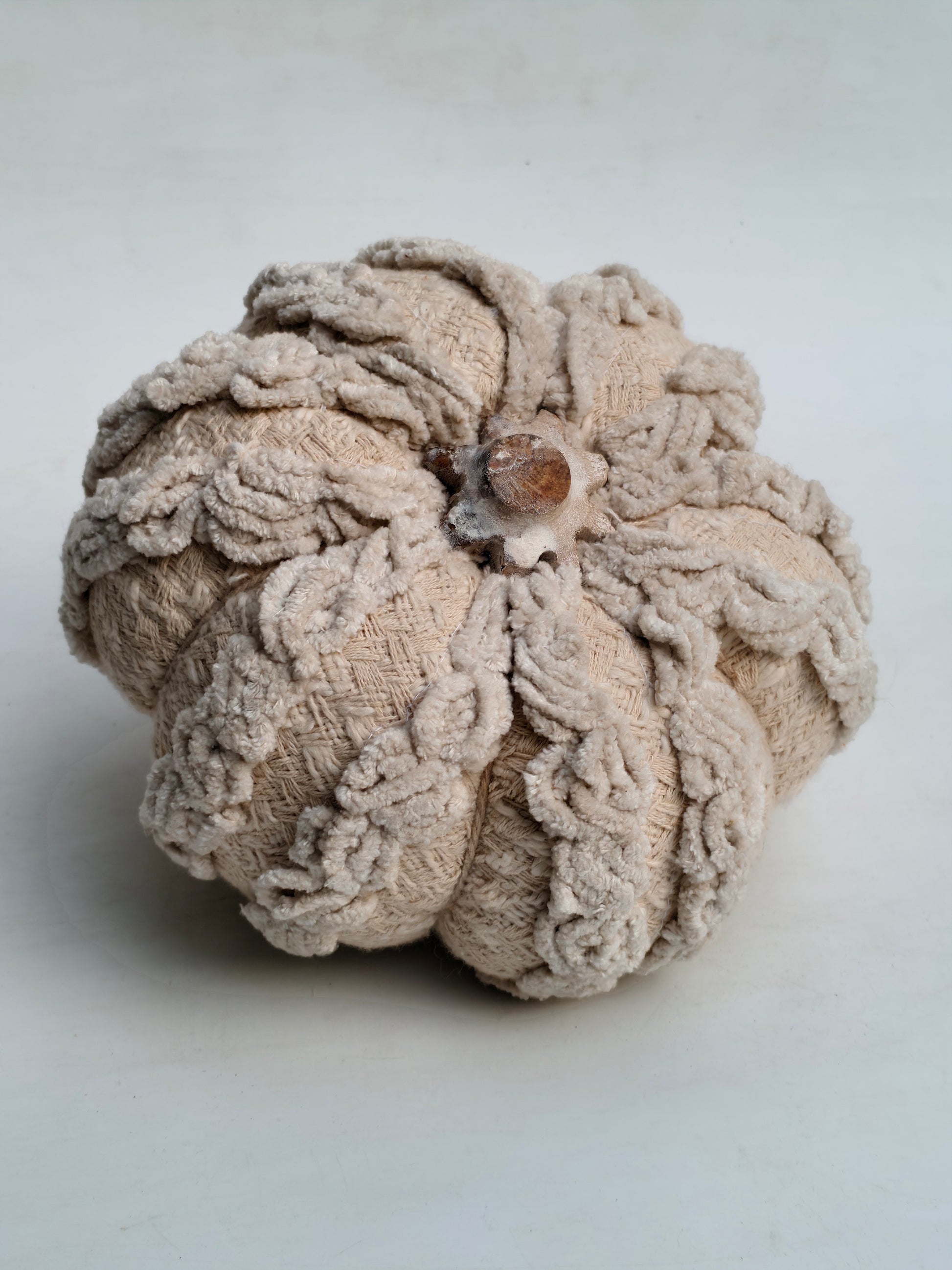 Handcrafted Tufted Chenille Pumpkin with Natural Stem