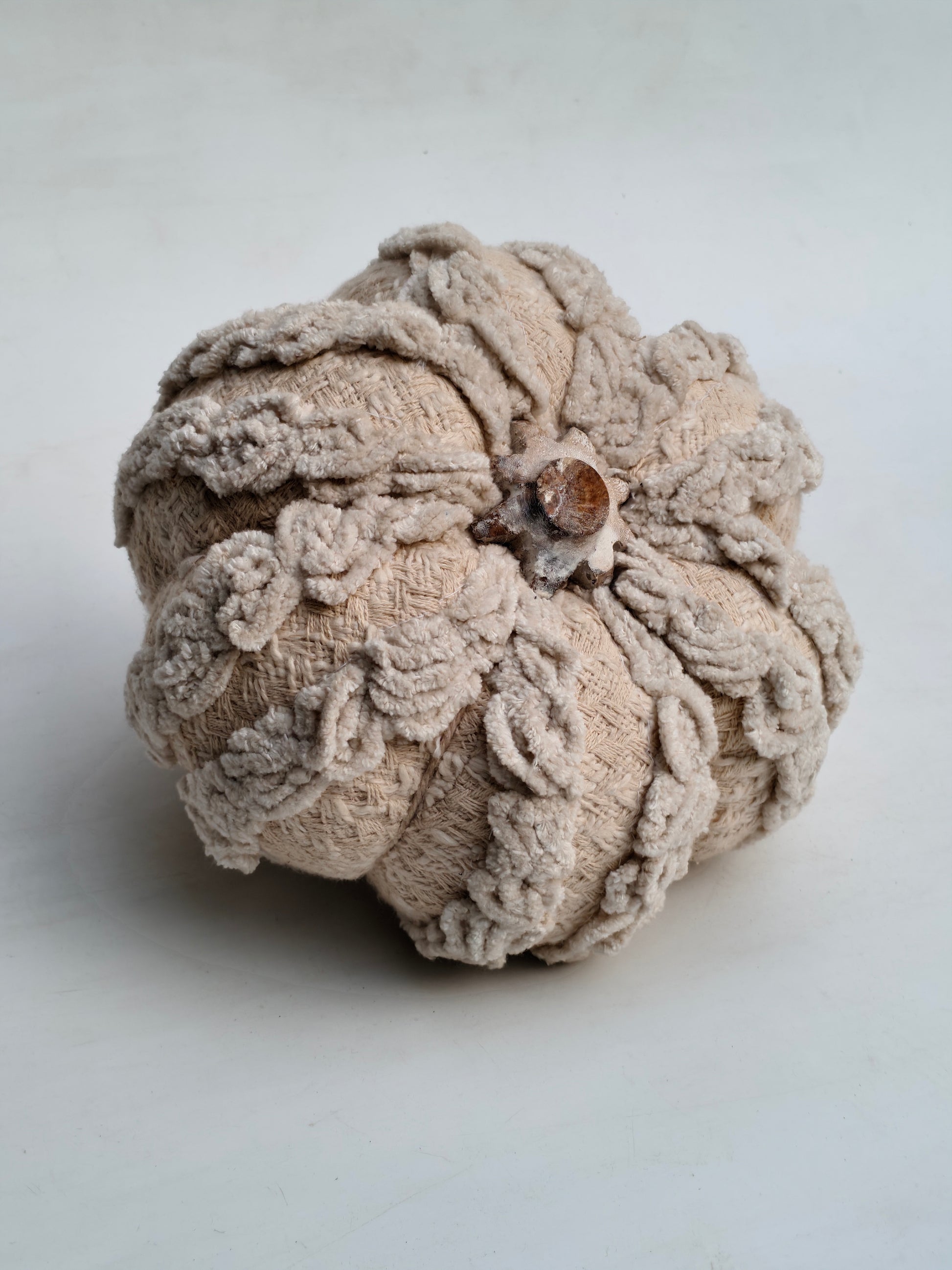 Handcrafted Tufted Chenille Pumpkin with Natural Stem