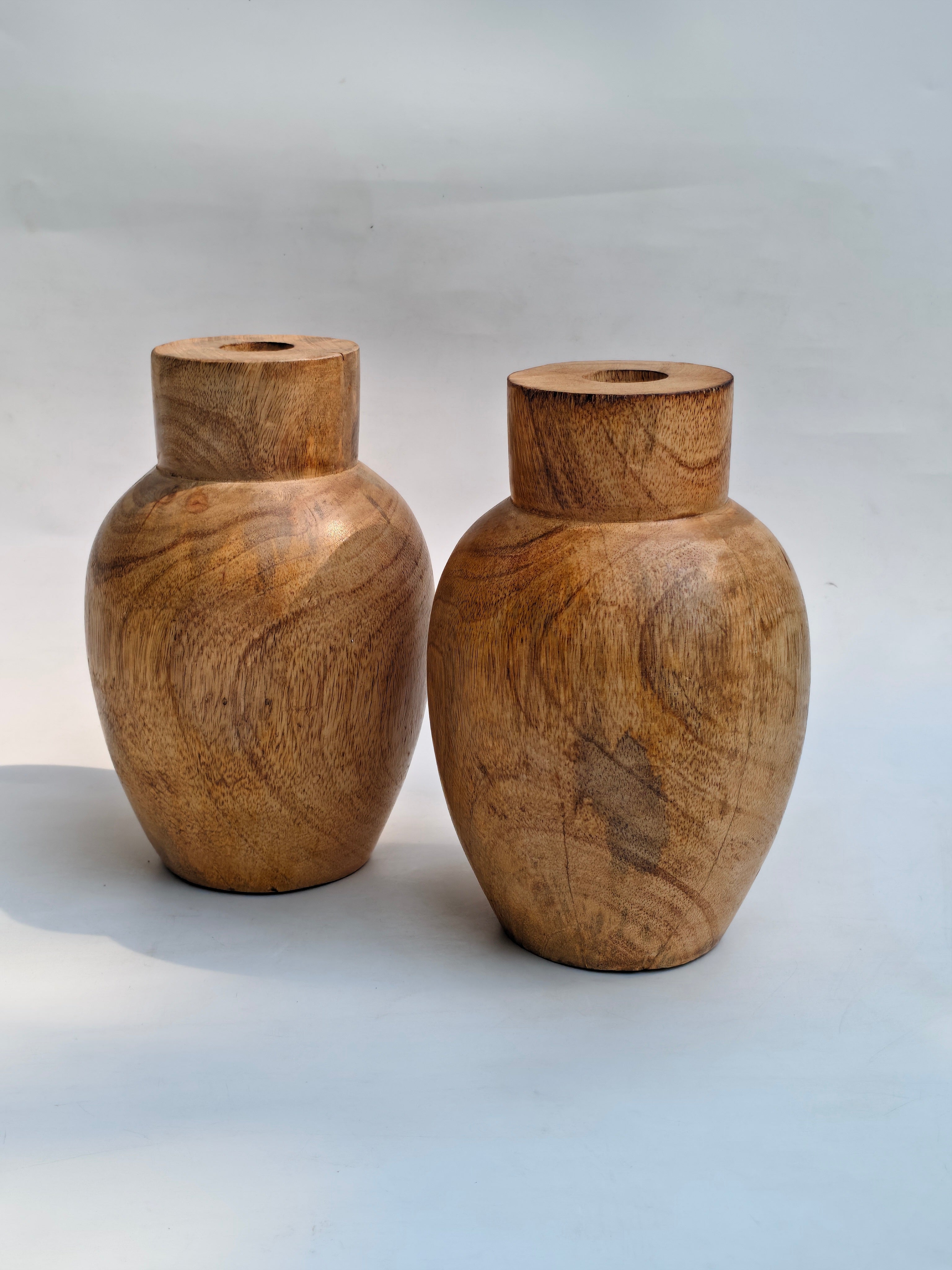 Artisanal Hand-Carved Natural Wooden Vase