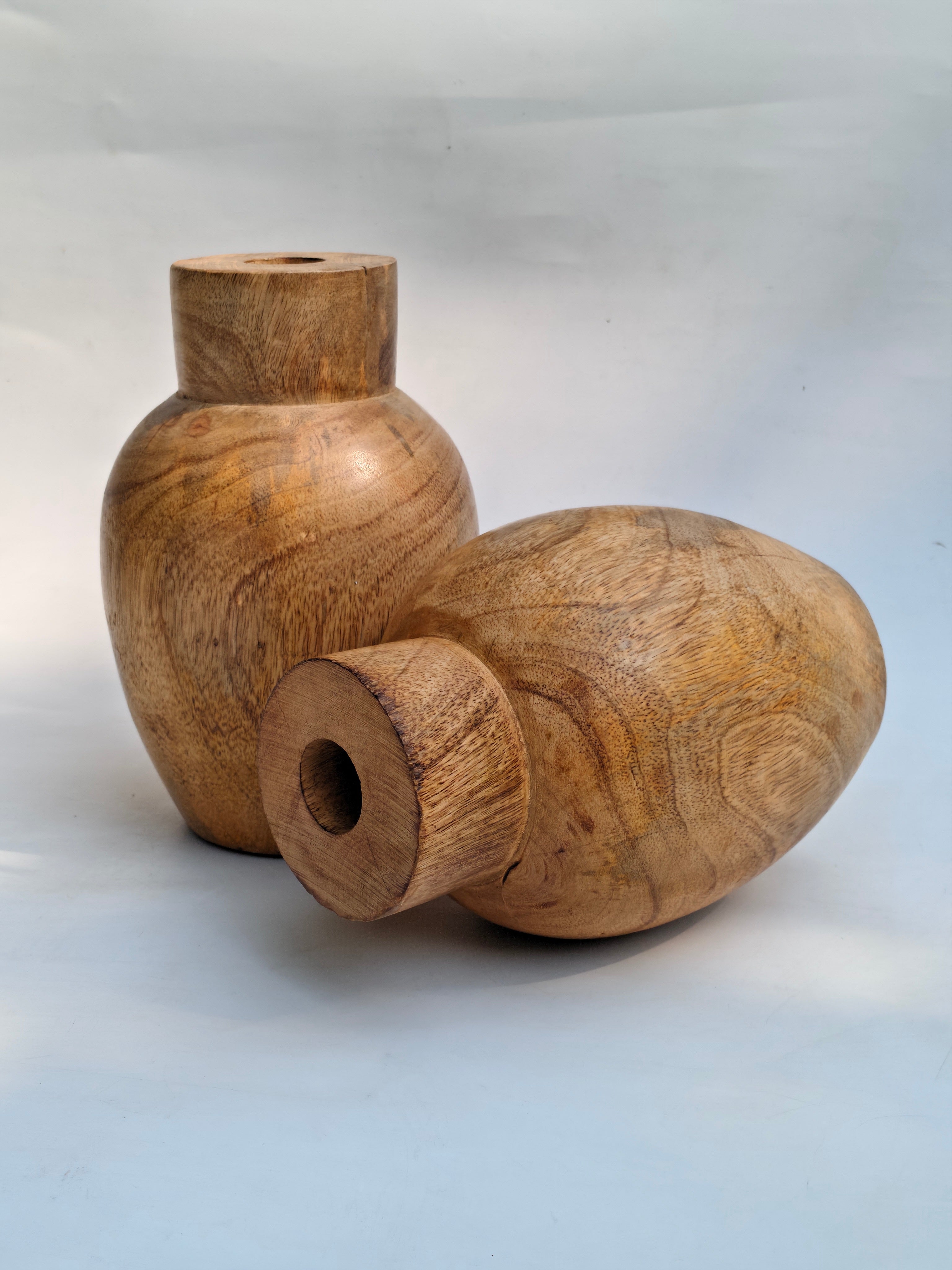 Artisanal Hand-Carved Natural Wooden Vase