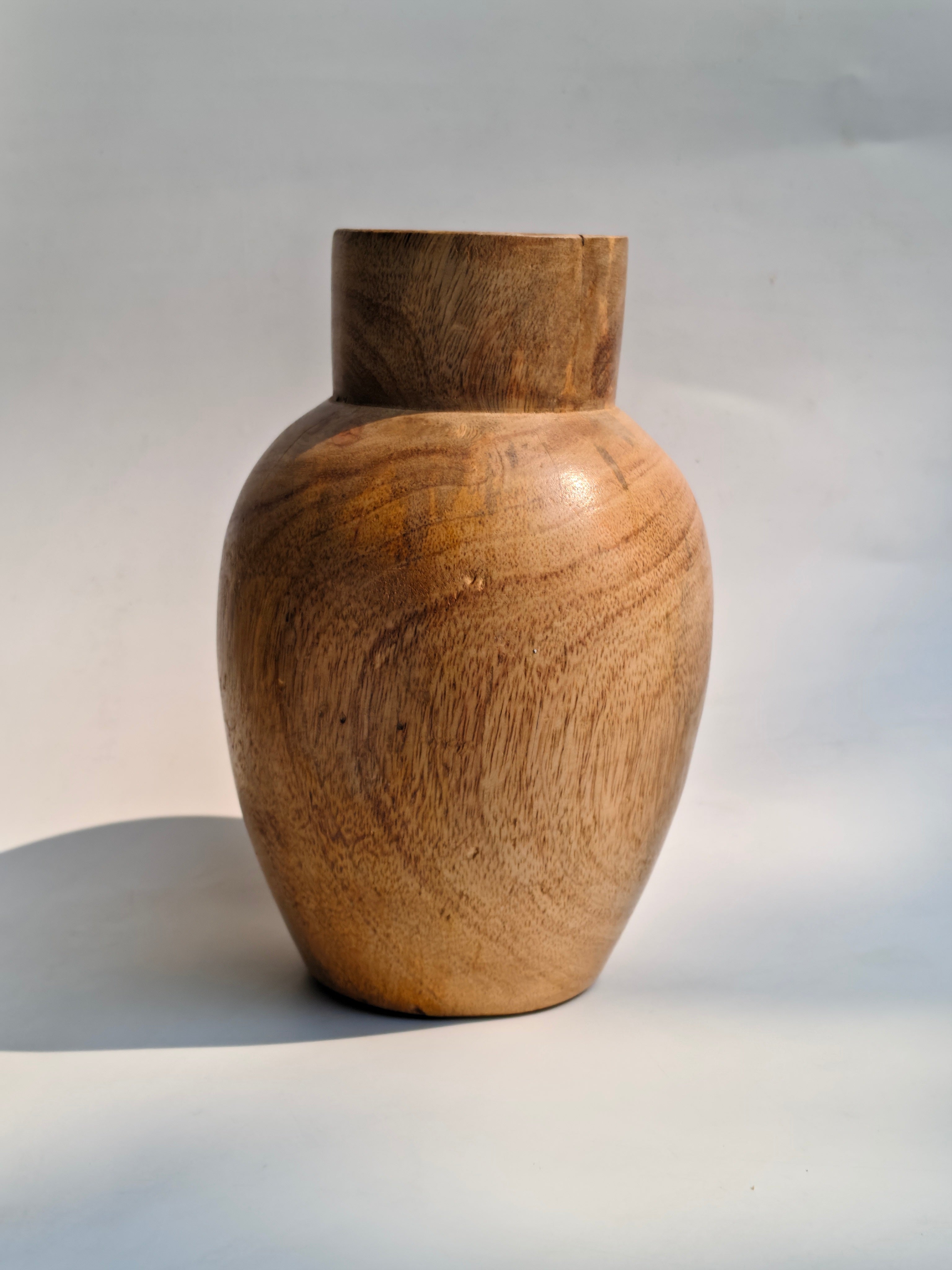 Artisanal Hand-Carved Natural Wooden Vase