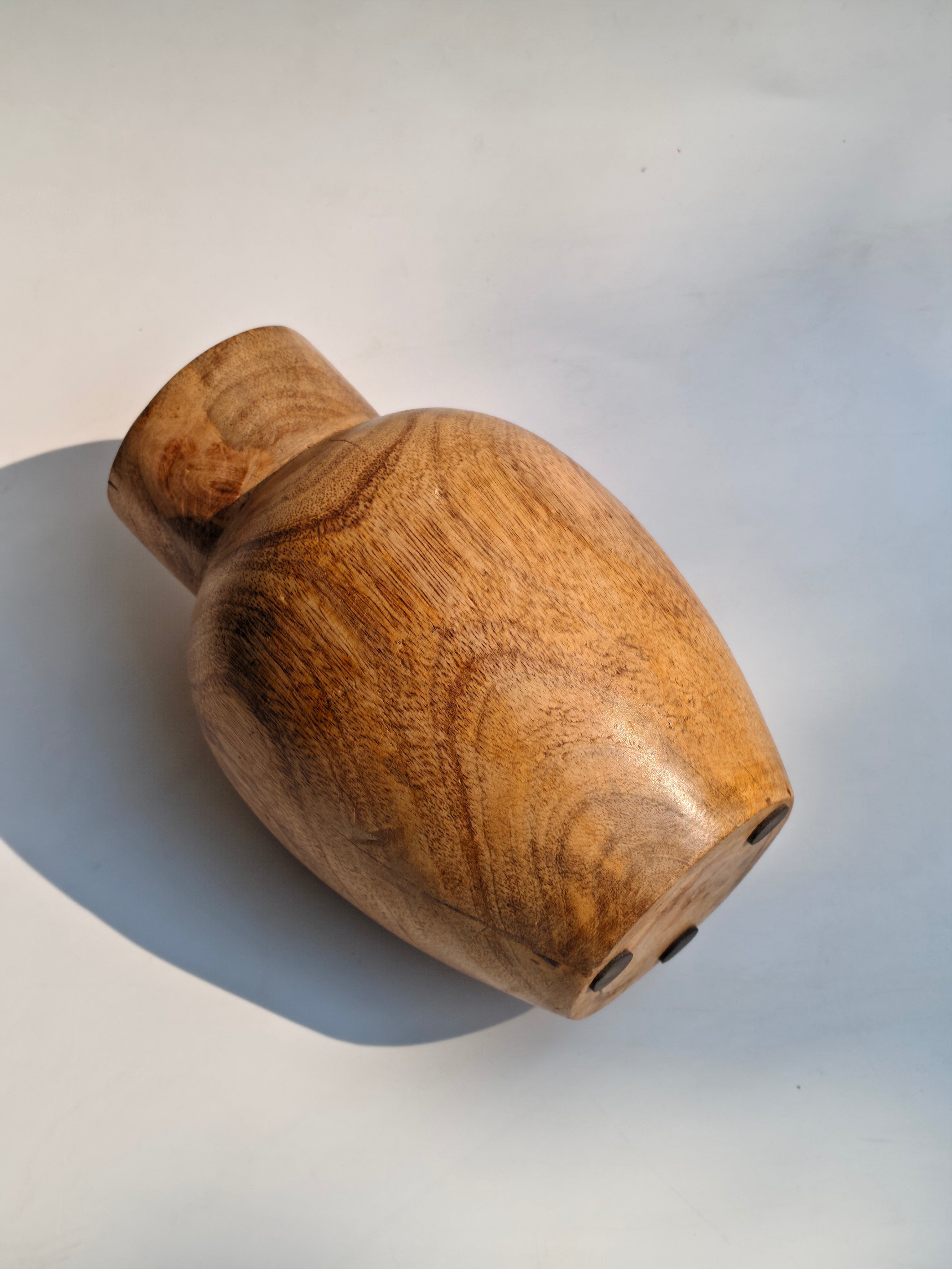 Artisanal Hand-Carved Natural Wooden Vase