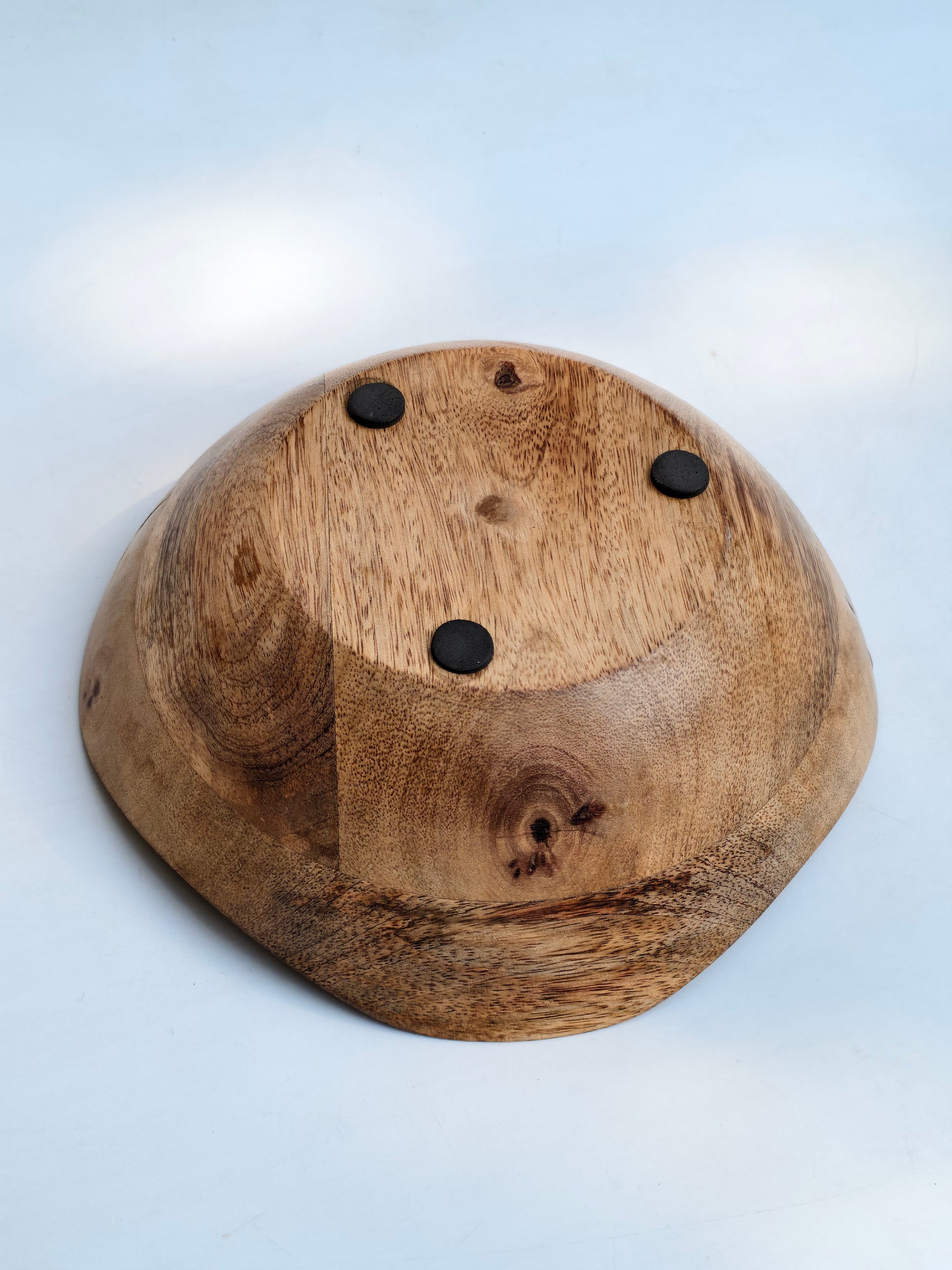 Hand-Carved Decorative Wooden Bowl | Black & Beige Geometric Inlay Accent Piece