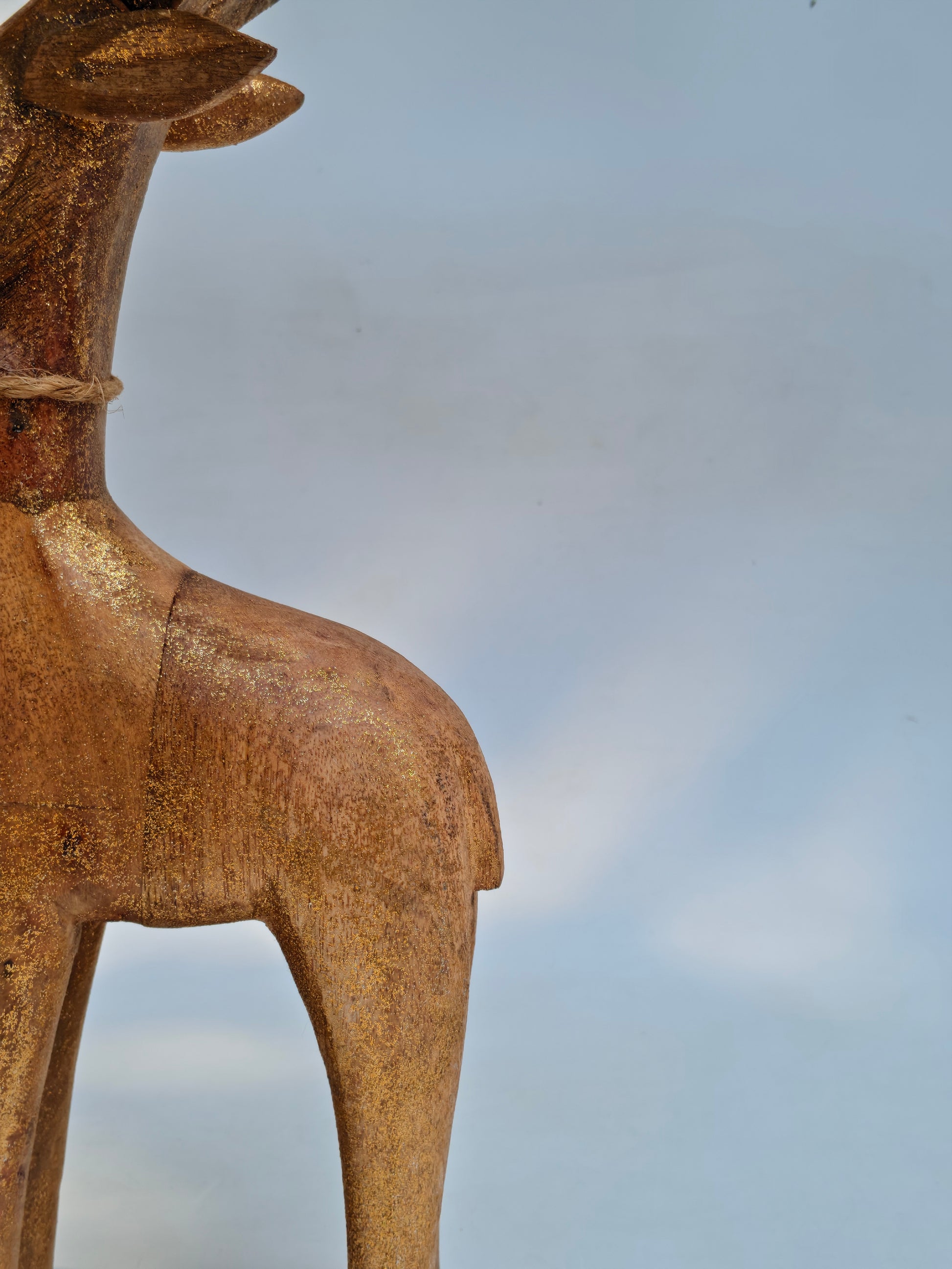 Handcrafted Wooden Reindeer Figurine | Rustic Gold Glitter Home Decor Accent