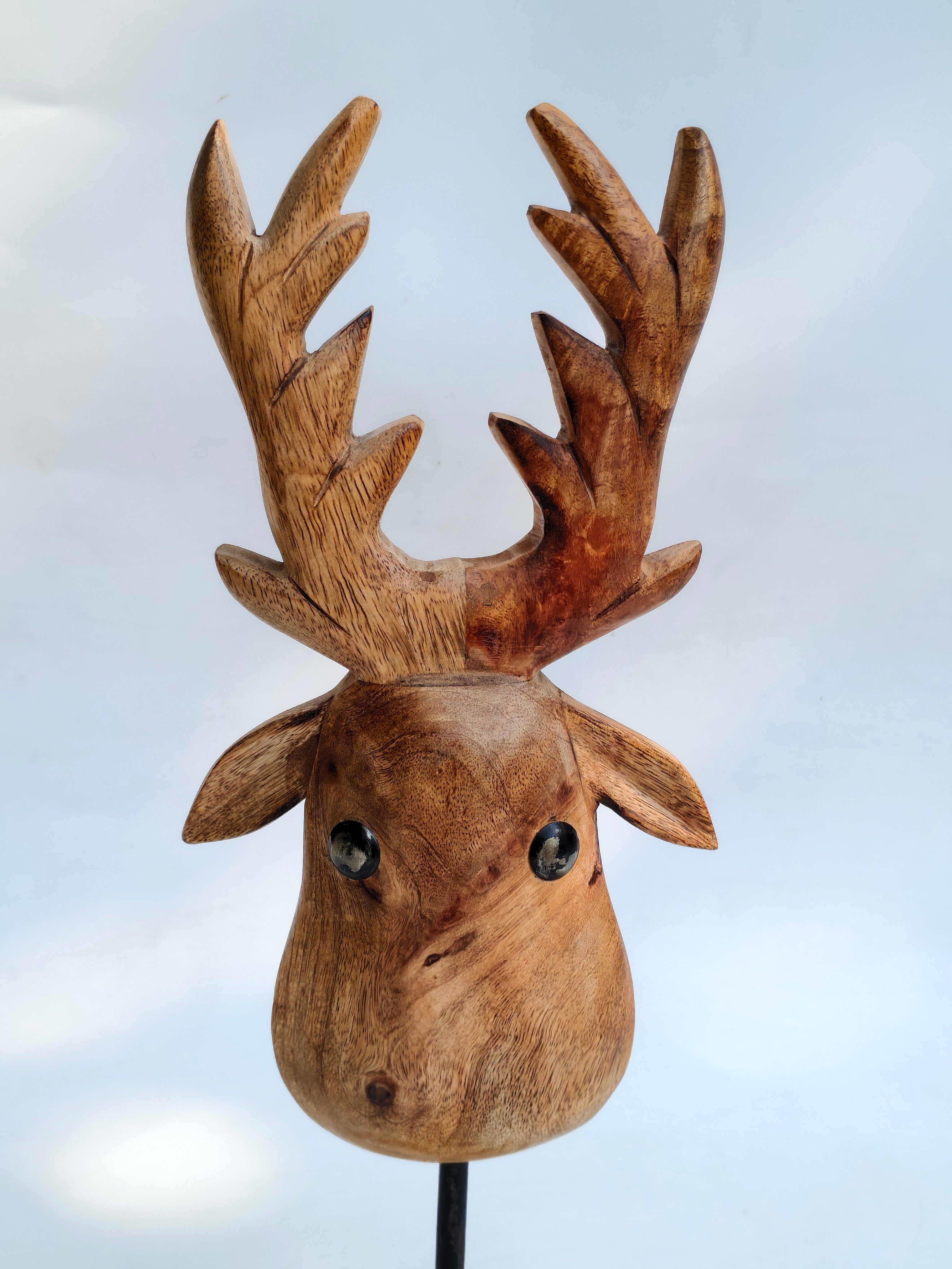 Handcrafted Wooden Deer Head Decor on Stand