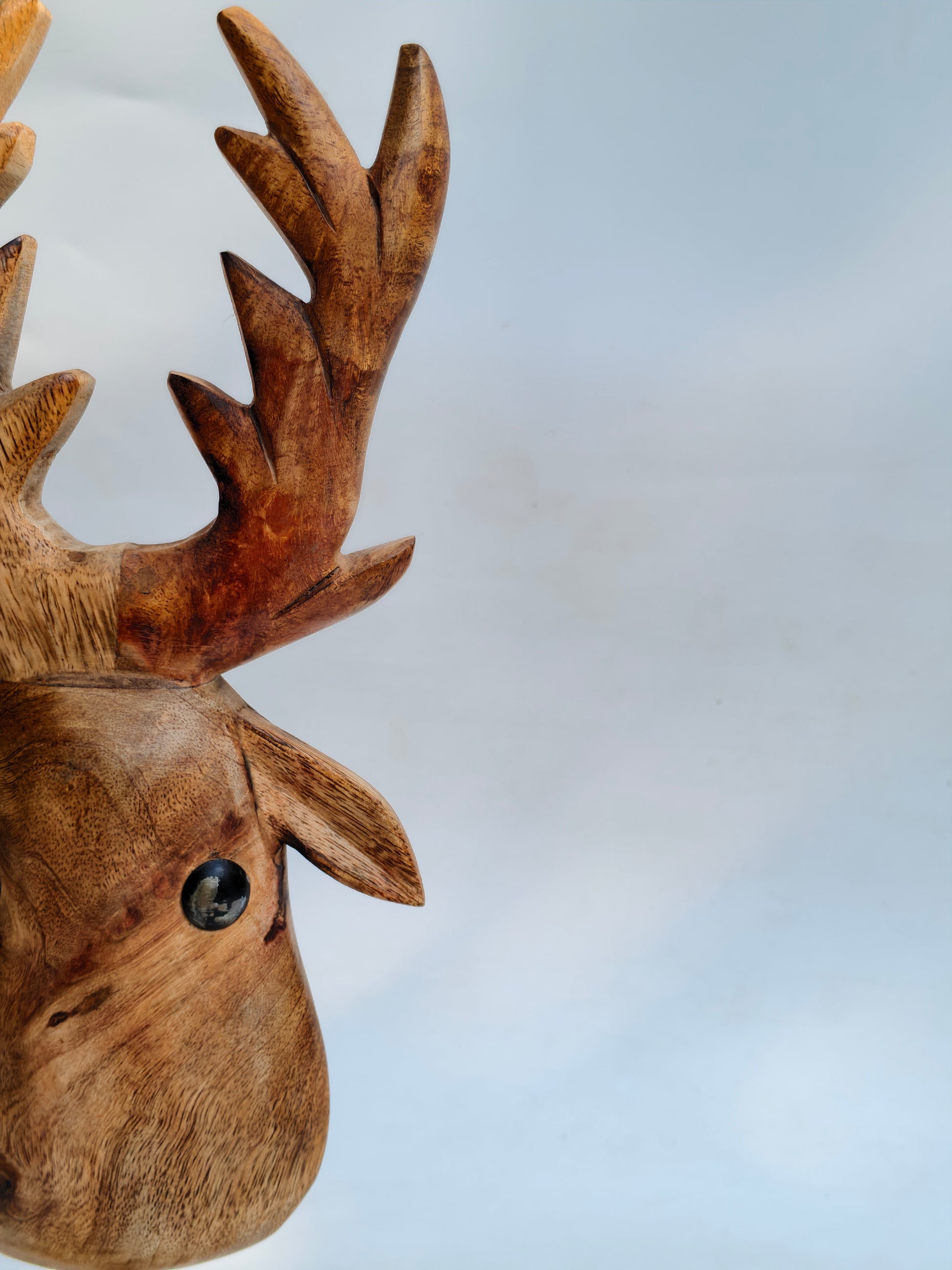 Handcrafted Wooden Deer Head Decor on Stand