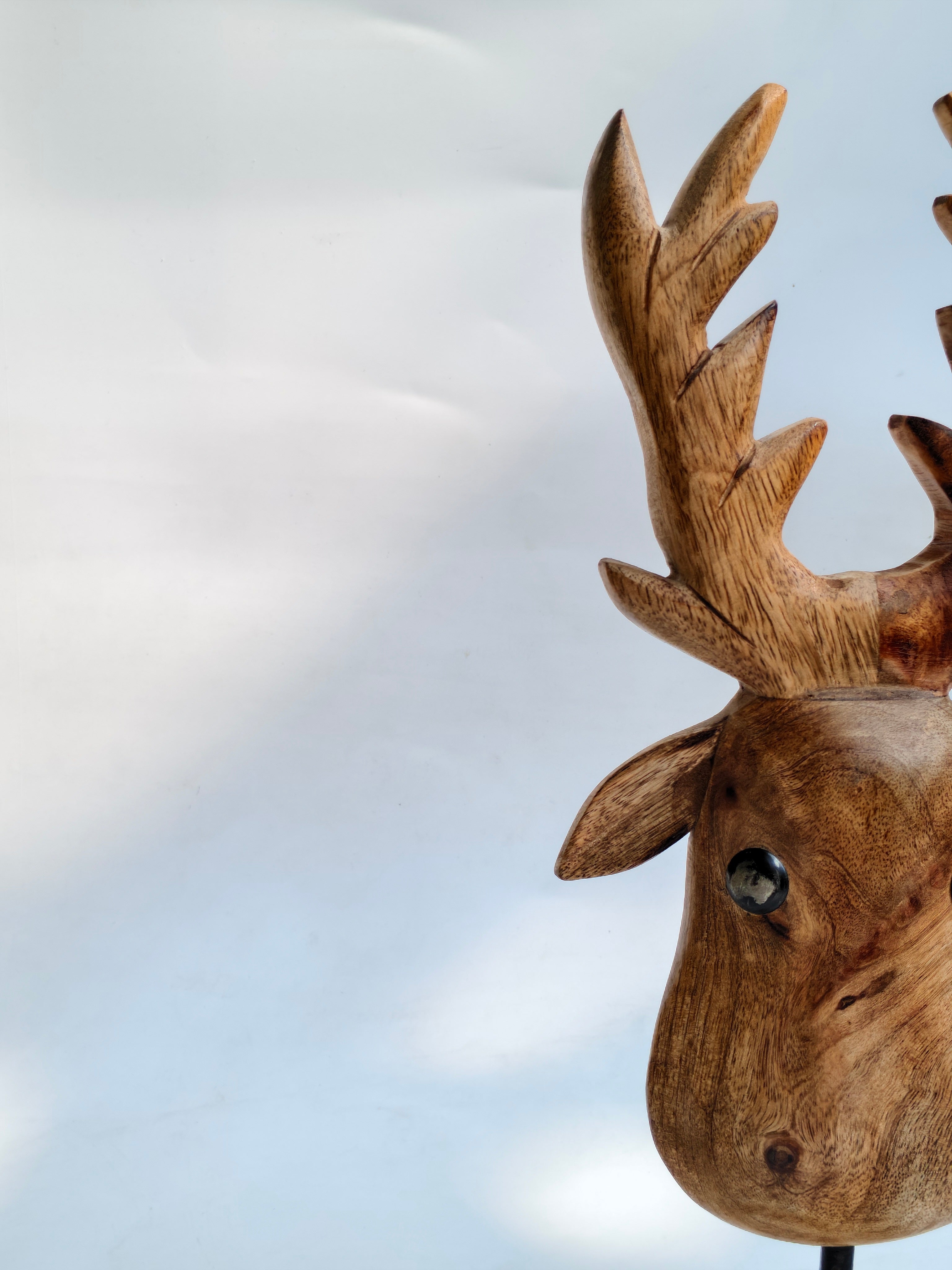 Handcrafted Wooden Deer Head Decor on Stand