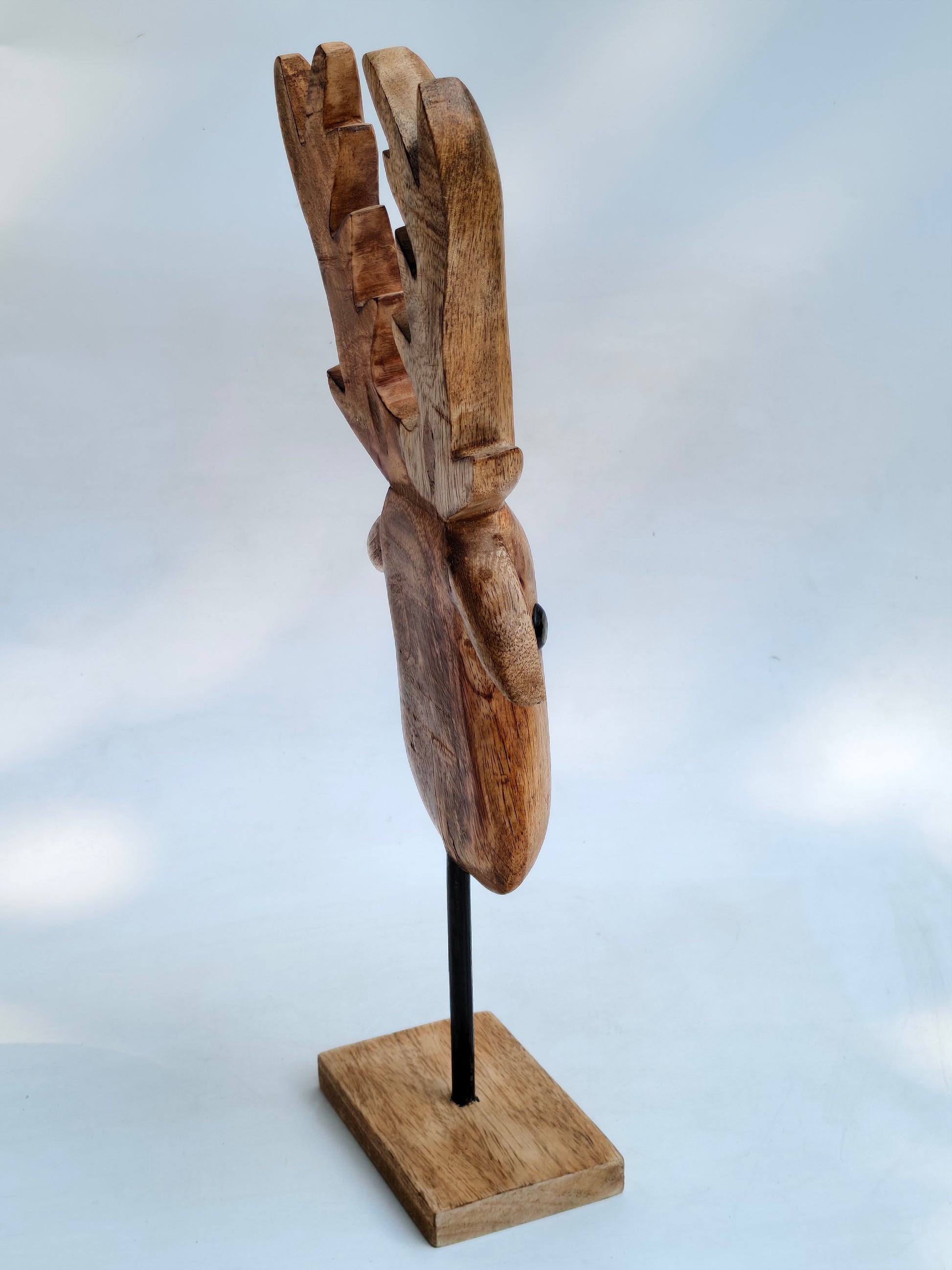 Handcrafted Wooden Deer Head Decor on Stand