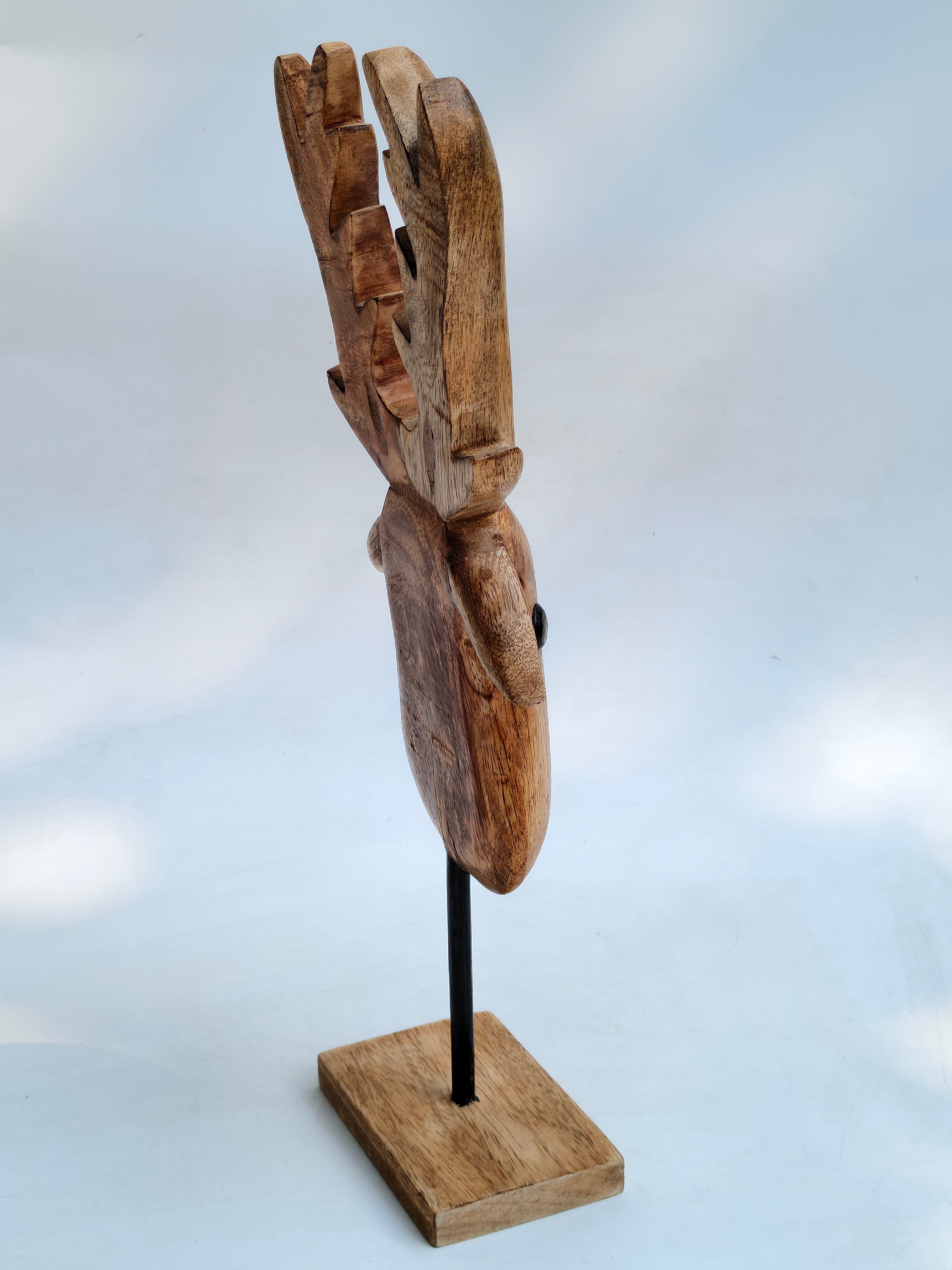 Wooden Deer Head Decor on Stand