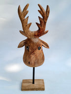 Wooden Deer Head Decor on Stand