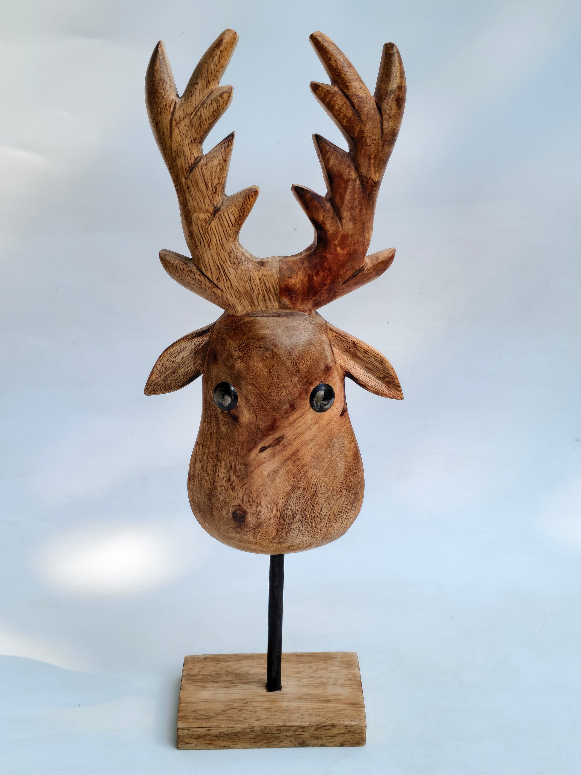 Handcrafted Wooden Deer Head Decor on Stand