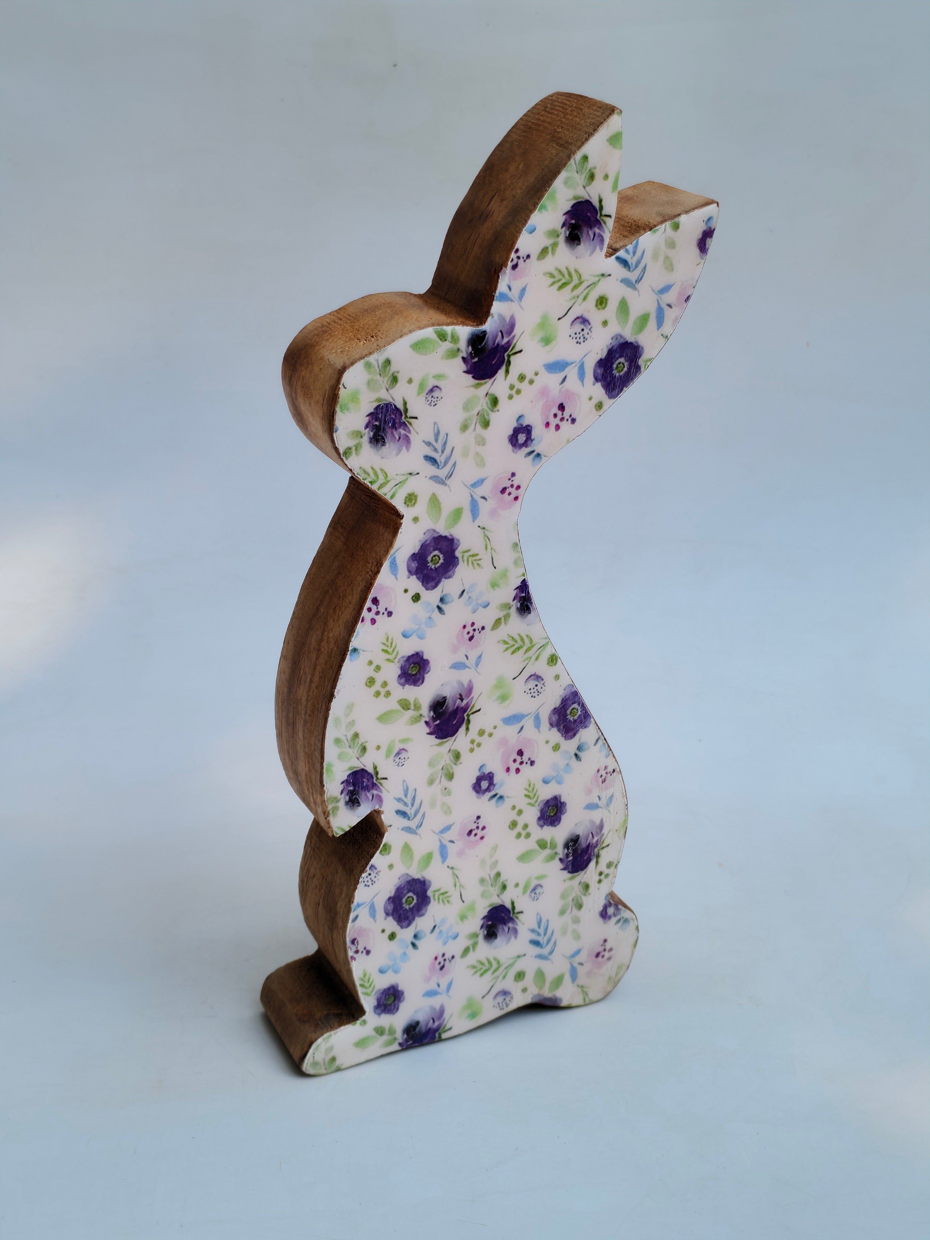 Handcrafted Wooden Bunny Decor with Floral Design