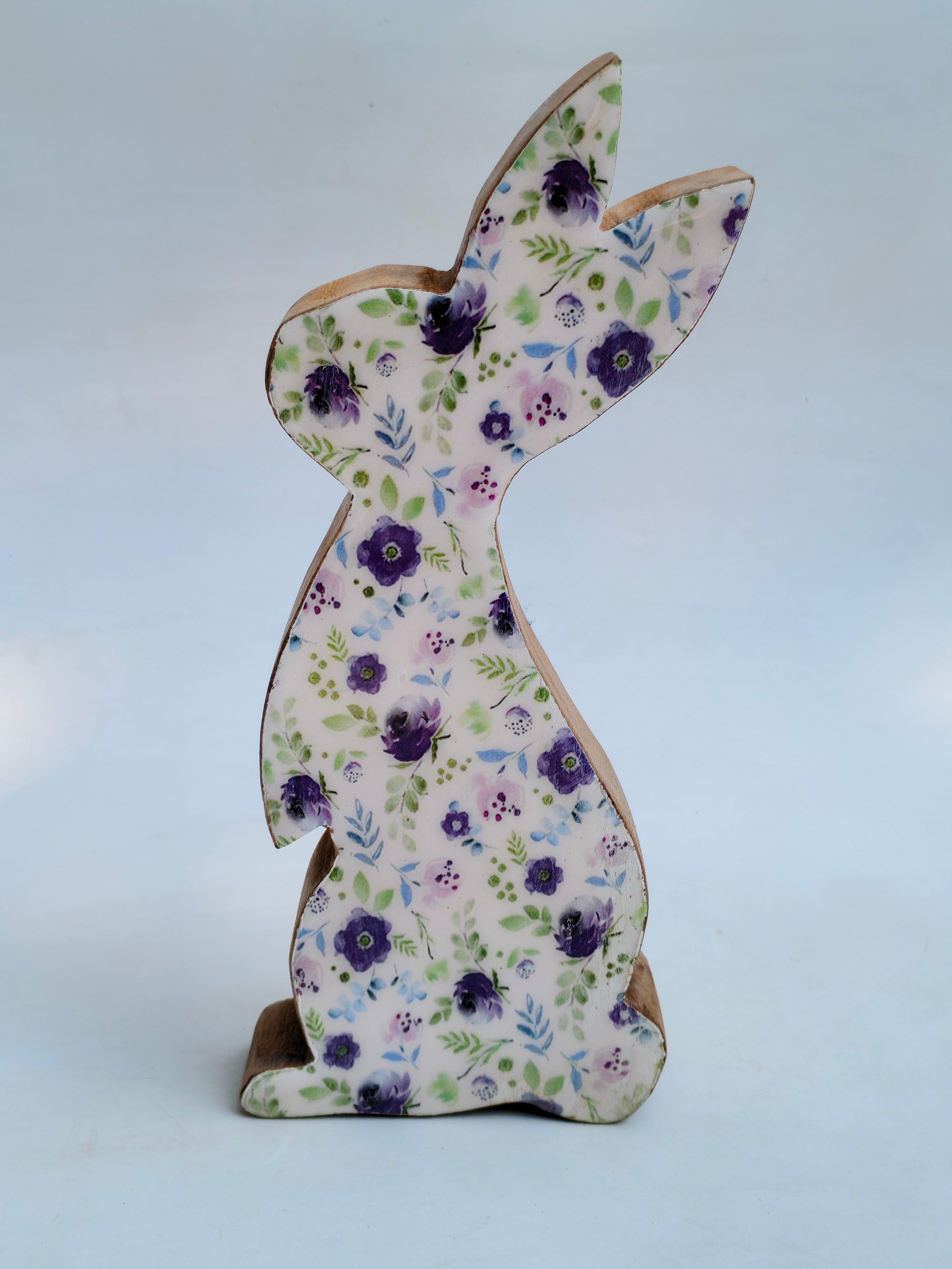 Handcrafted Wooden Bunny Decor with Floral Design