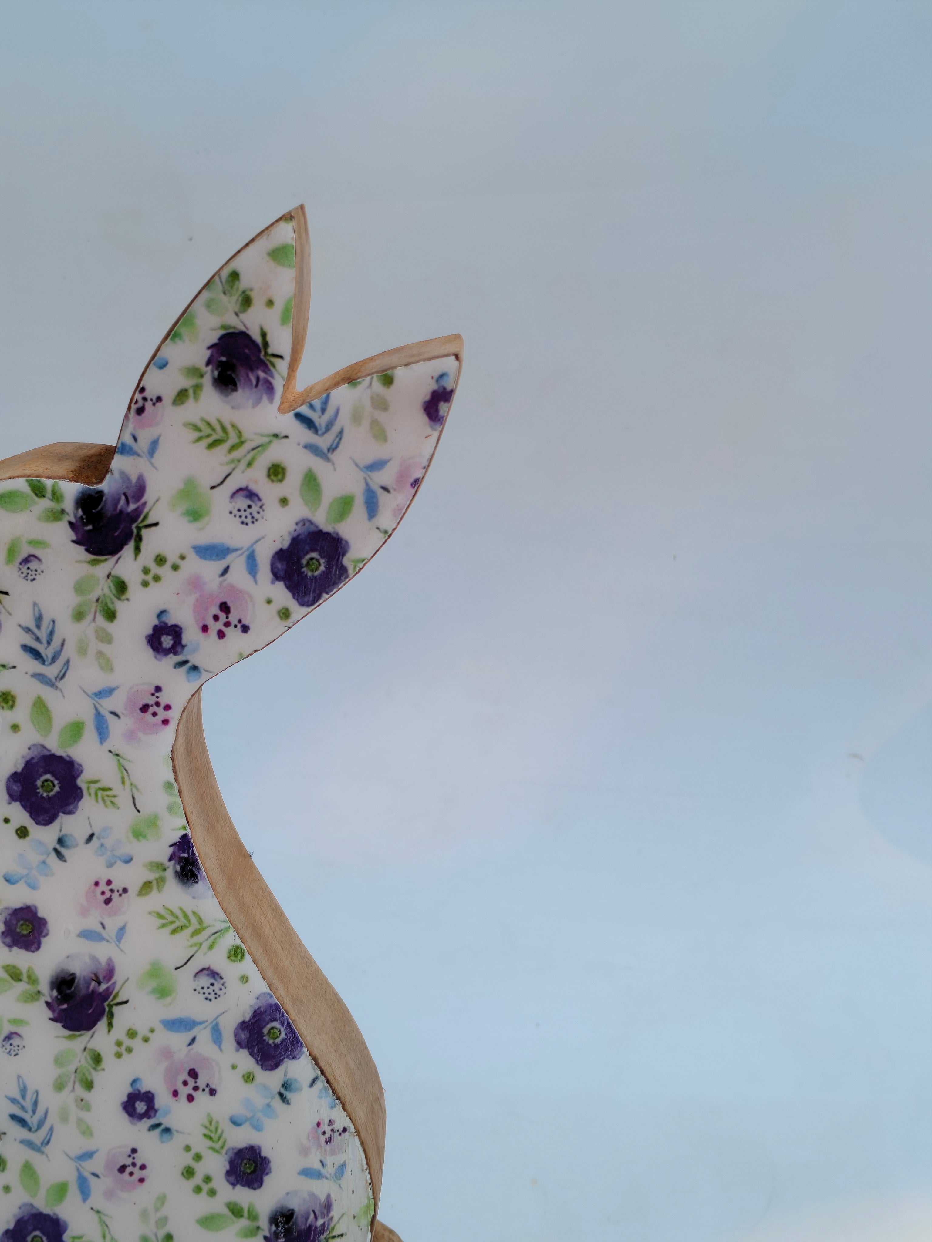Handcrafted Wooden Bunny Decor with Floral Design